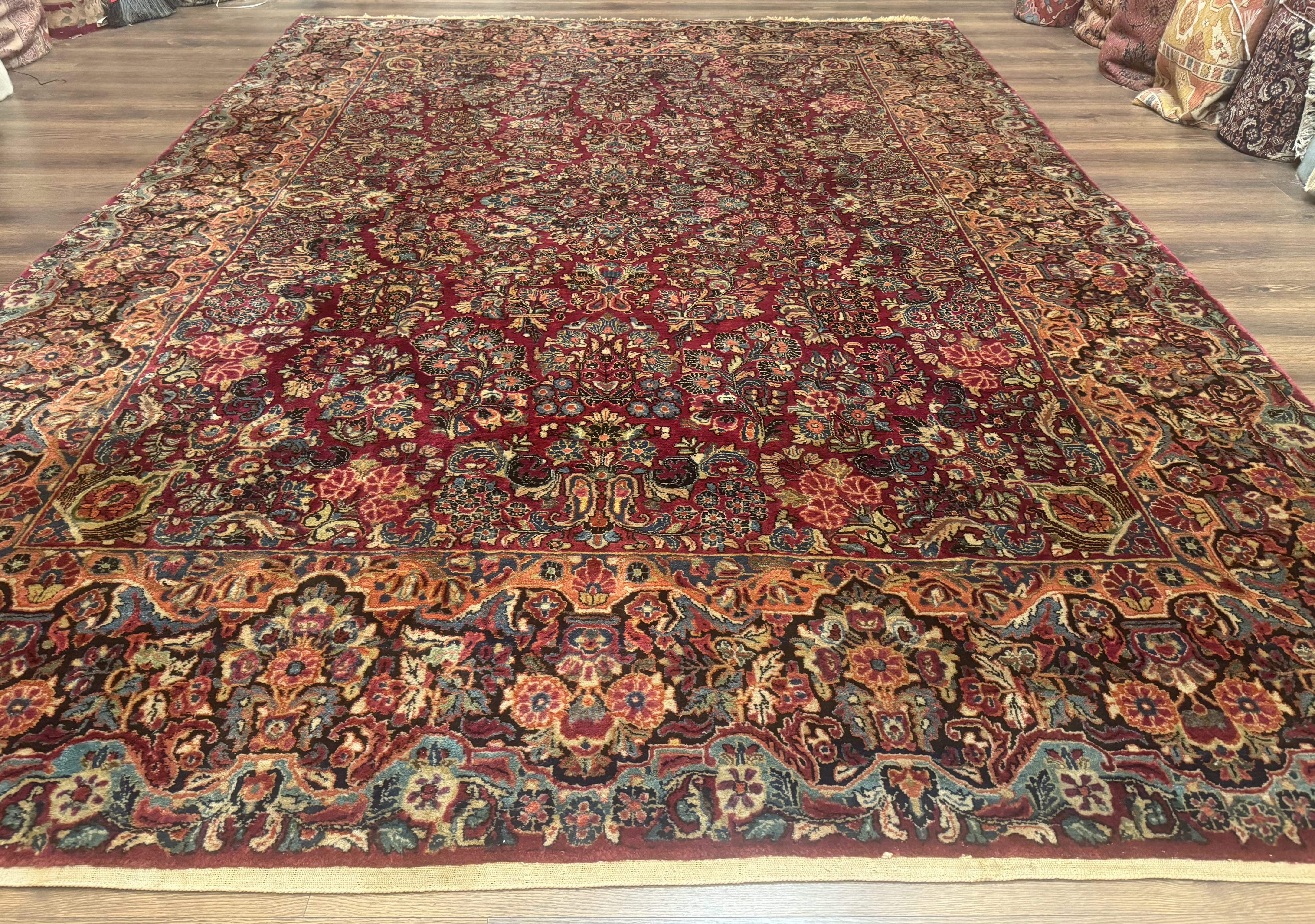 Antique Persian Sarouk Rug 9x12, Red, Floral Allover - Jewel Rugs