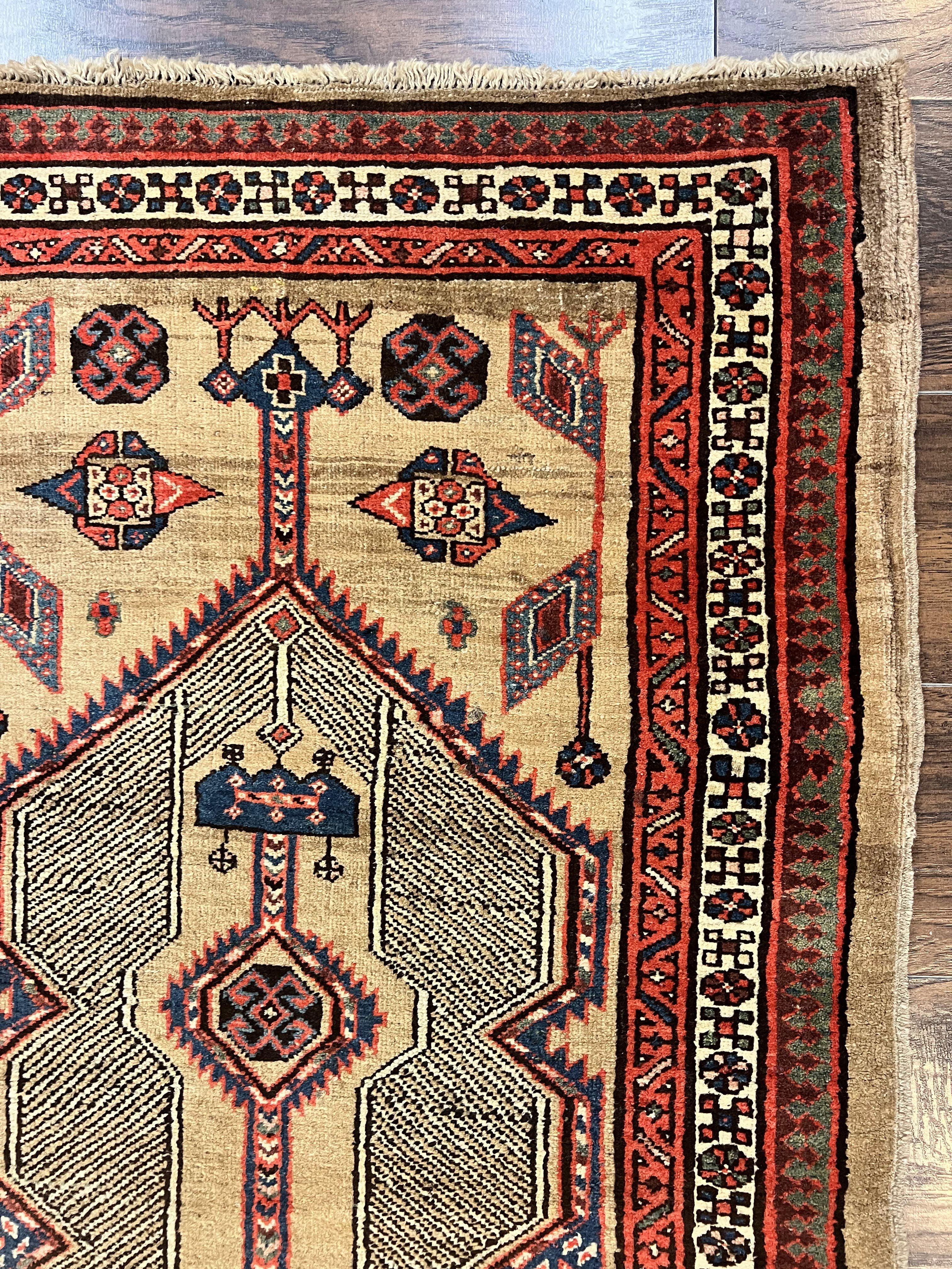 Antique Persian Runner 3 x 7, Camel Hair Runner 3x7 ft, Handmade Hallway Rug, Geometric Design, Tribal Rug, Persian Sarab Rug 3x7 - Jewel Rugs