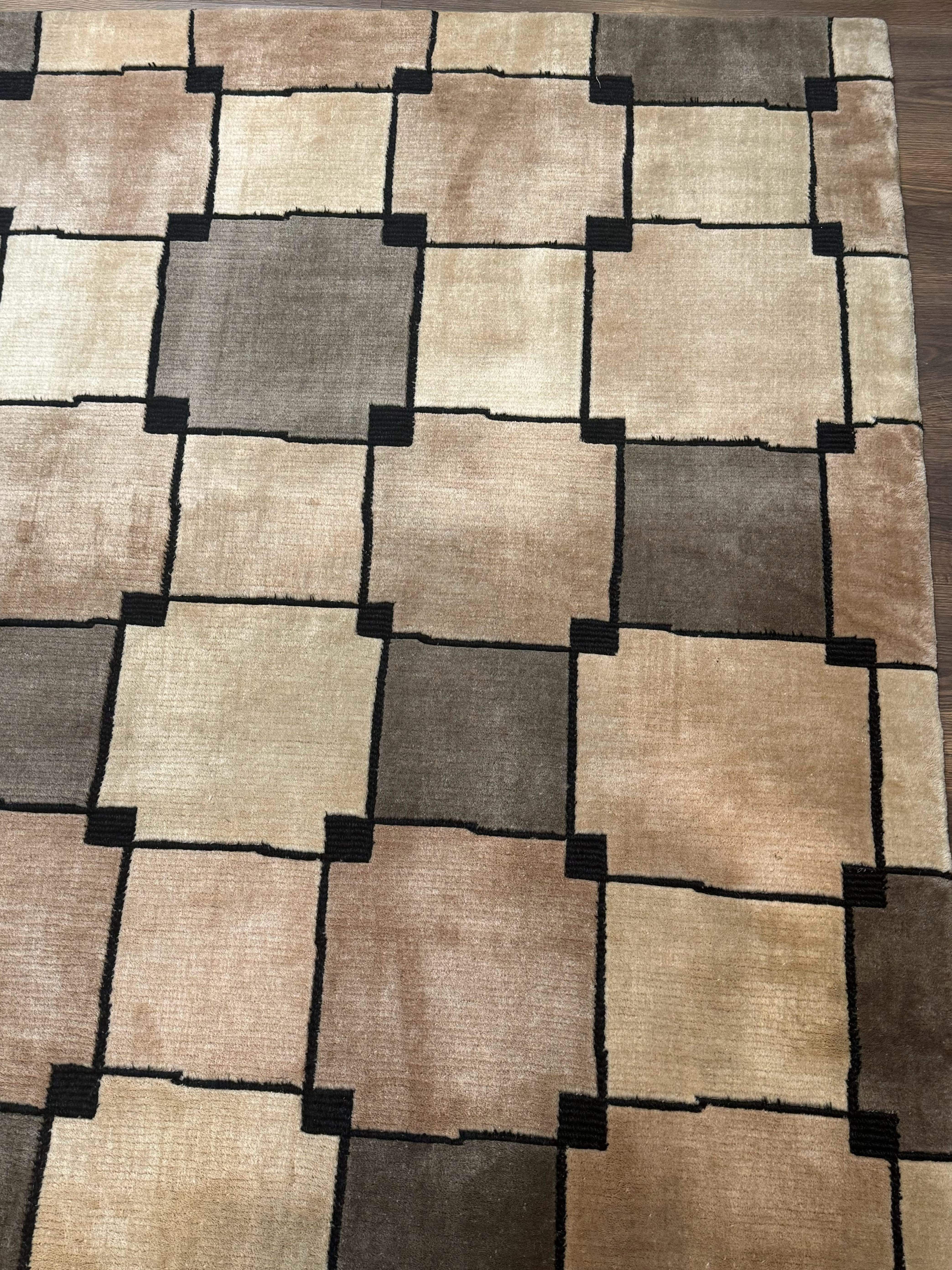 Tibetan Wool Rug 5x8, Contemporary Modern Carpet, Abstract Design, Soft Thick Pile, Pair B - Jewel Rugs