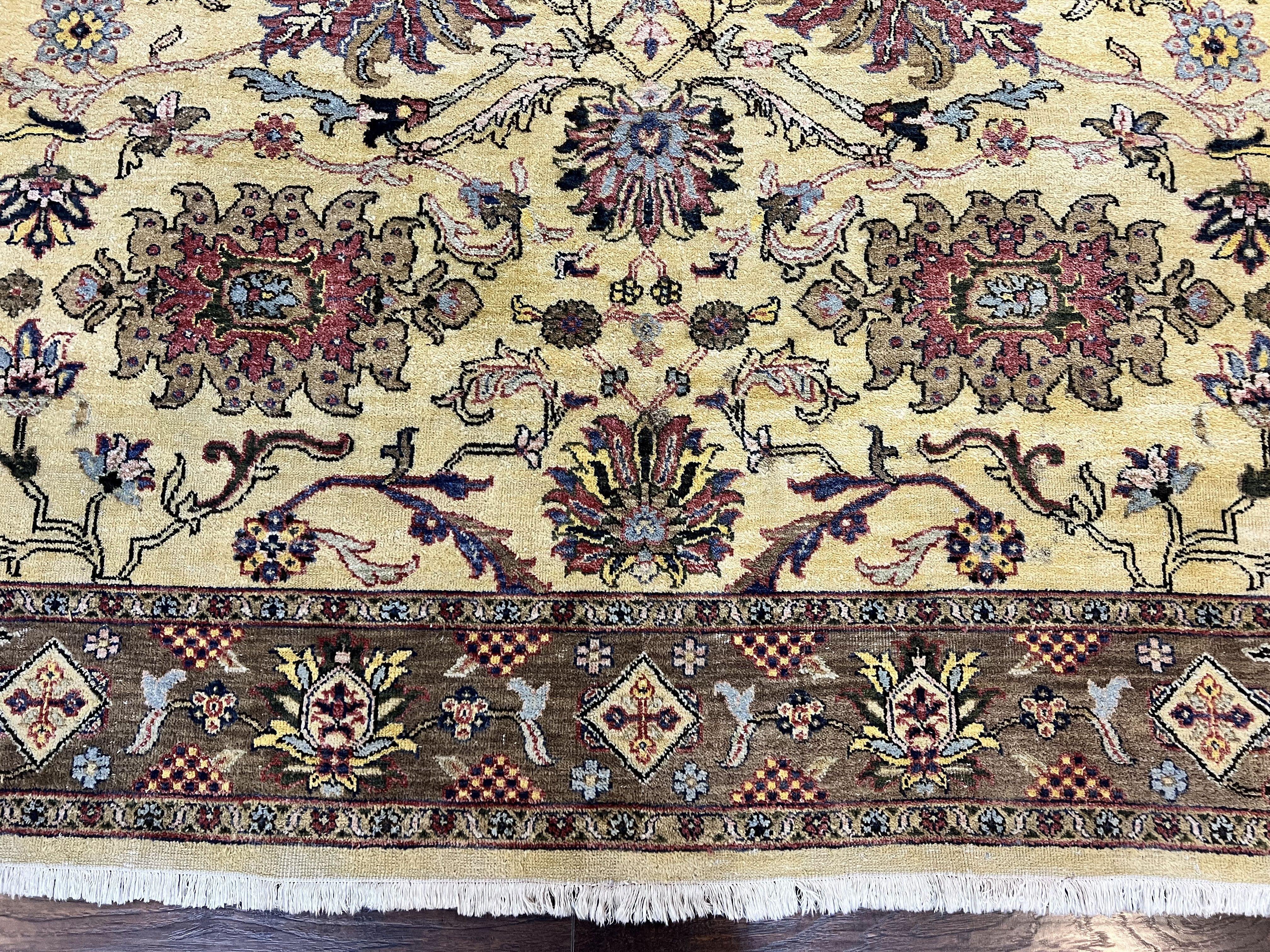 Indo Mahal Rug 7 x 9.5, Hand Knotted Wool Oriental Carpet, Indian Area Rug, Handmade Vintage Light Yellow/Gold Area Rug, Floral Design Rug - Jewel Rugs
