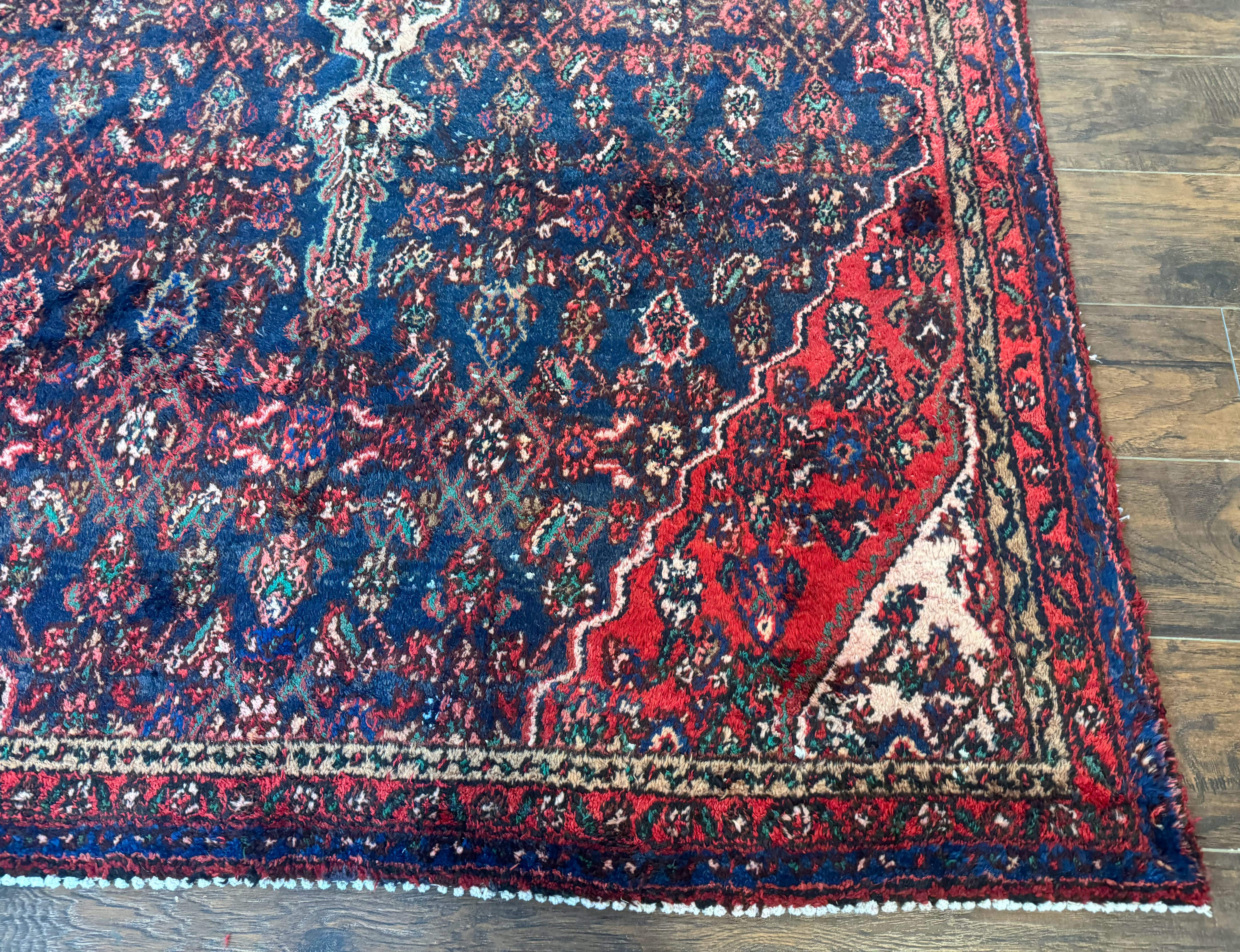Antique Persian Hamadan Rug 6x9 – Blue and Red, Hand-Knotted Wool Carpet - Jewel Rugs