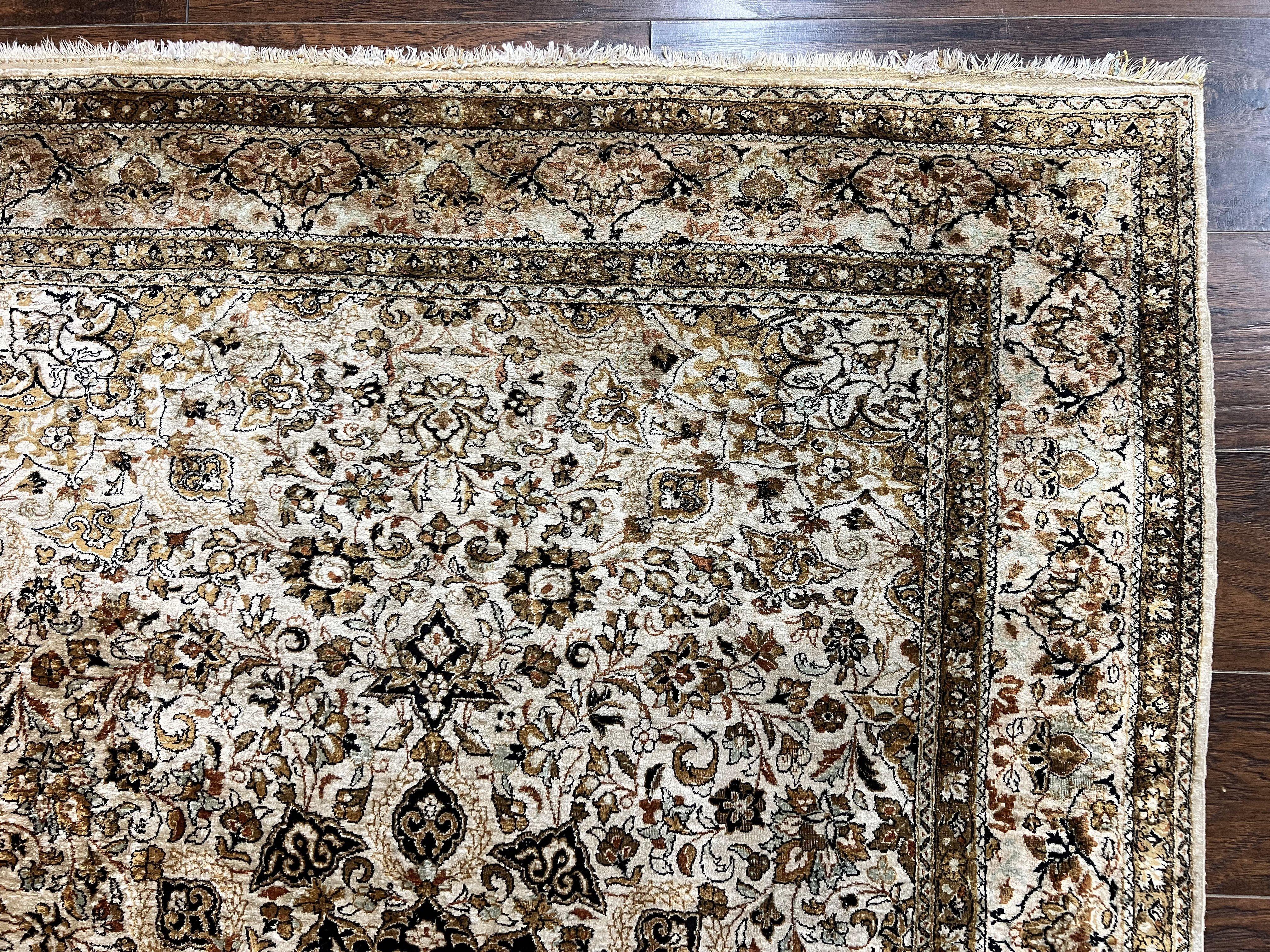 Persian Qum Silk Rug, Floral Medallion, Very Fine 60 Raj 475 KPSI, Handmade Hand Knotted Oriental Carpet, Silk on Silk - Jewel Rugs