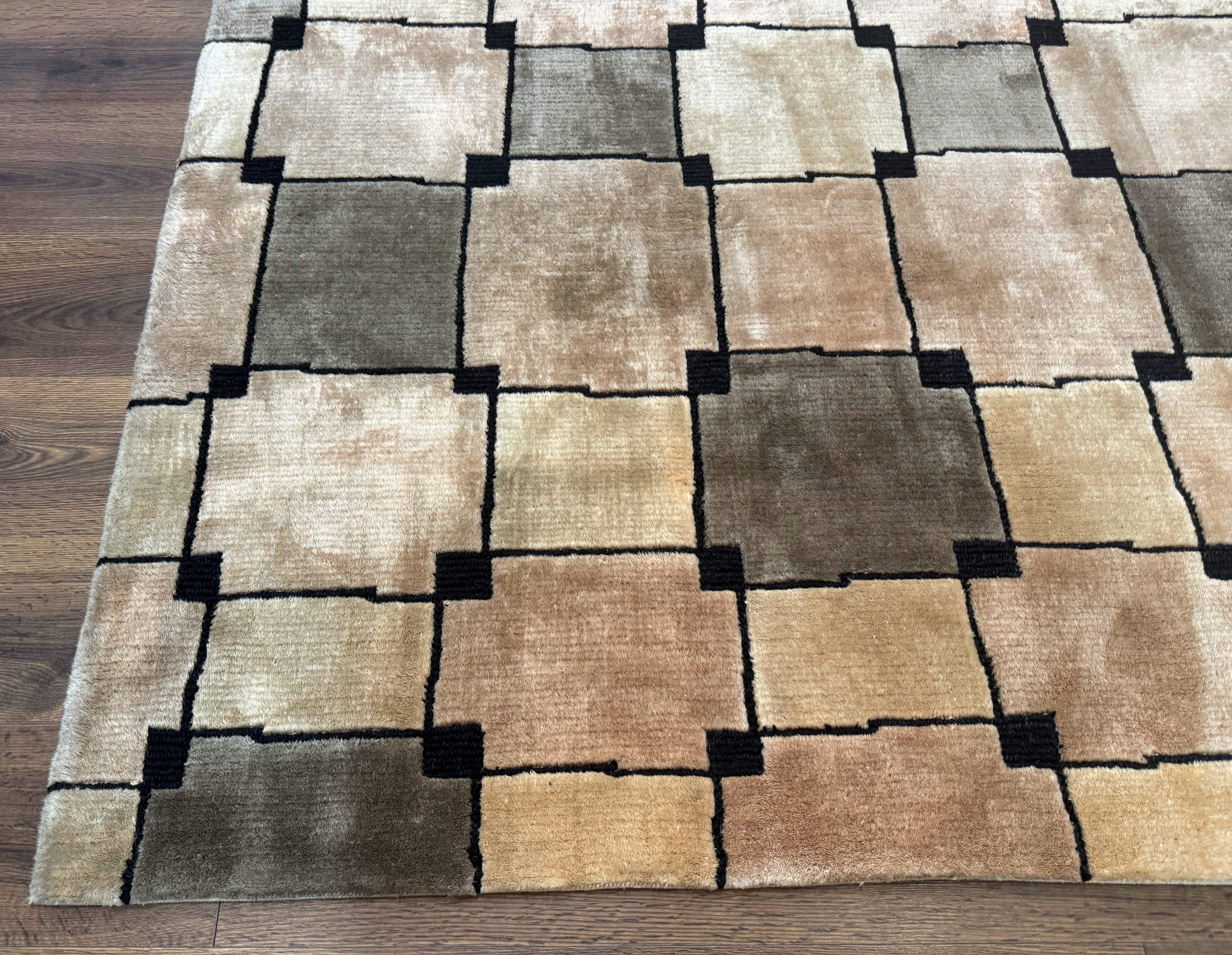 Tibetan Wool Rug 5x8, Contemporary Modern Carpet, Abstract Design, Soft Thick Pile, Pair A - Jewel Rugs