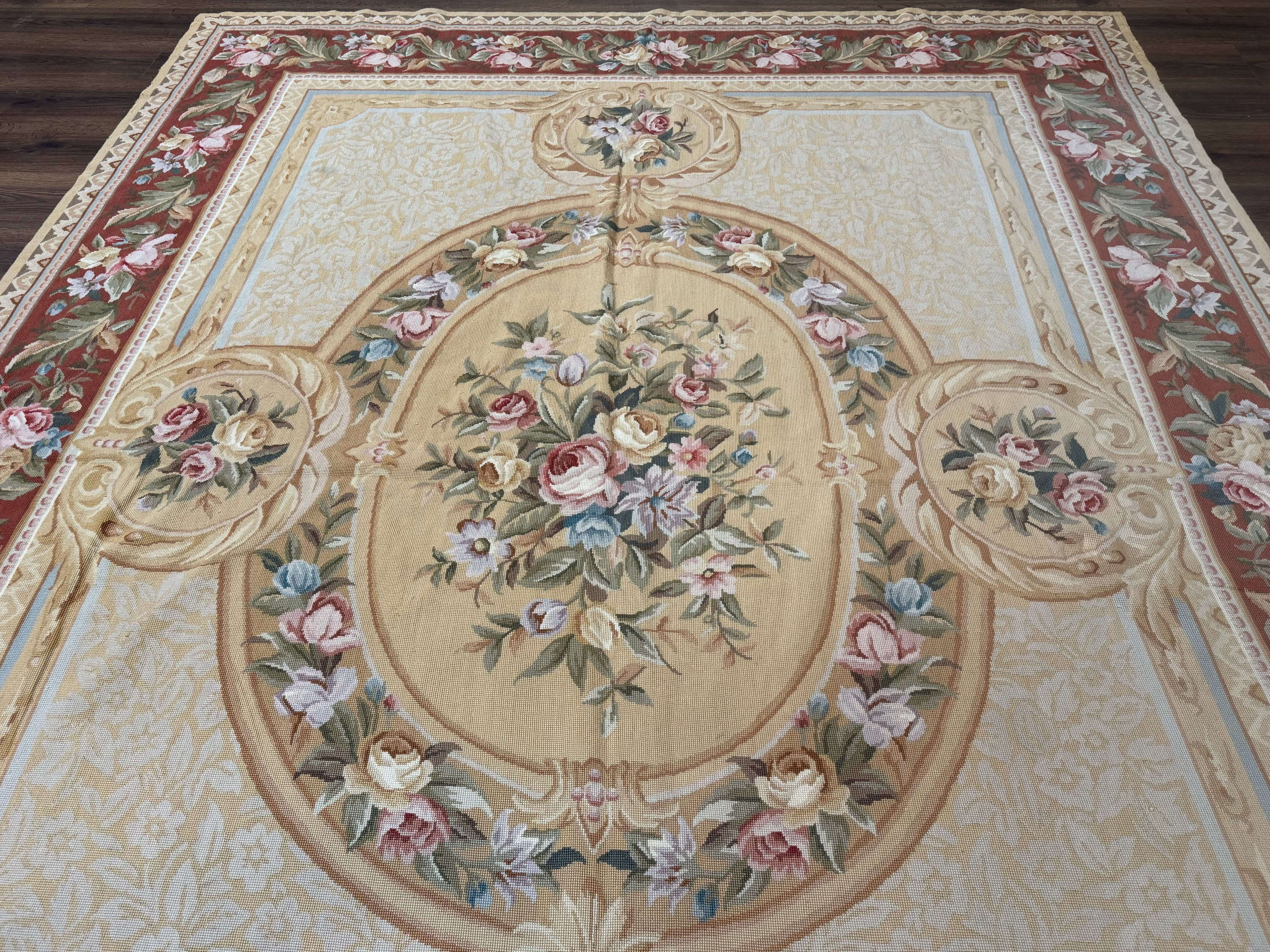 Needlepoint Rug 8x10, Aubusson Savonnerie European Carpet, Floral, Elegant - Jewel Rugs