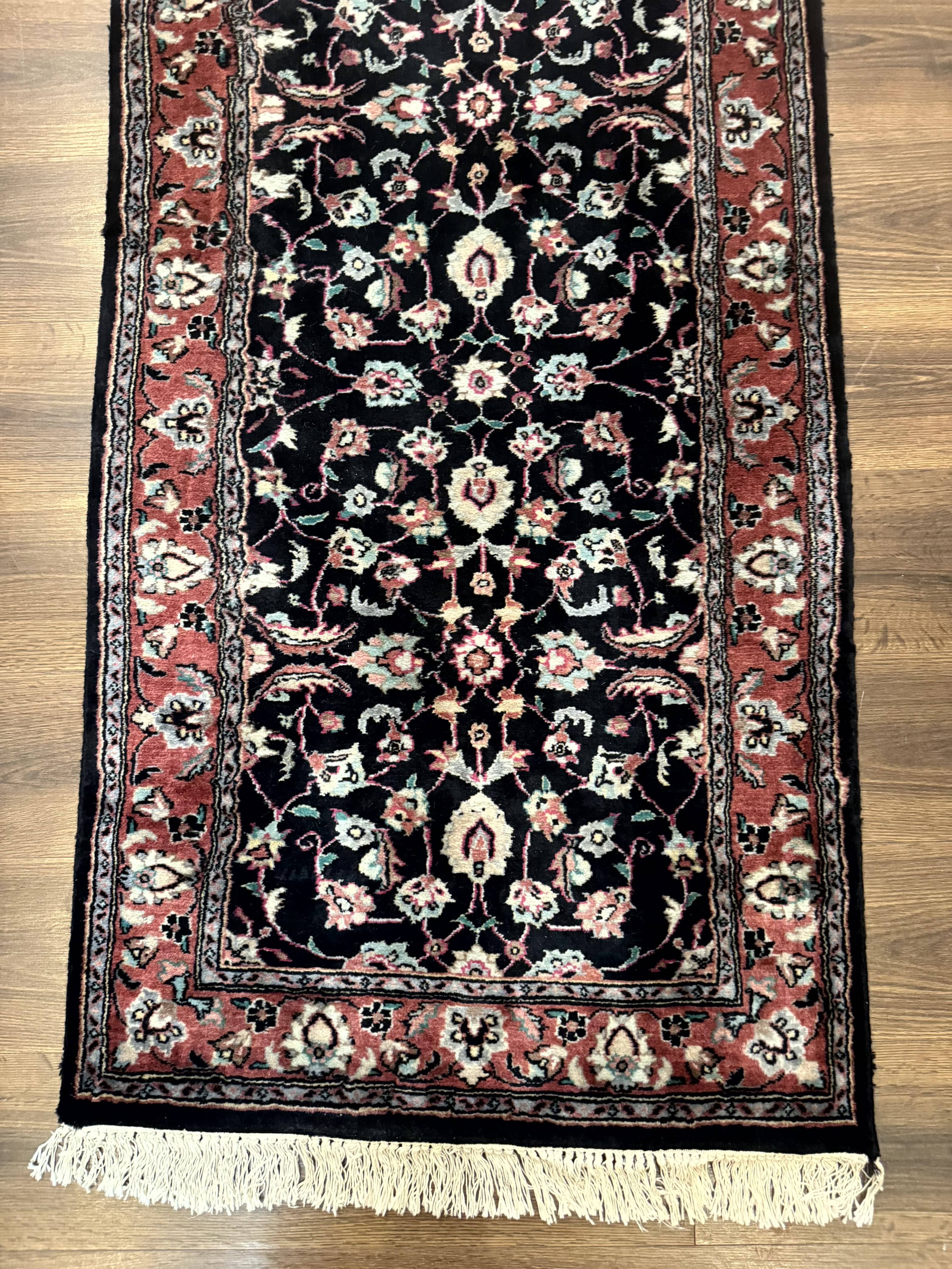 Pak Persian Runner Rug 2.8 x 10, Dark Blue, Floral Allover, Wool - Jewel Rugs
