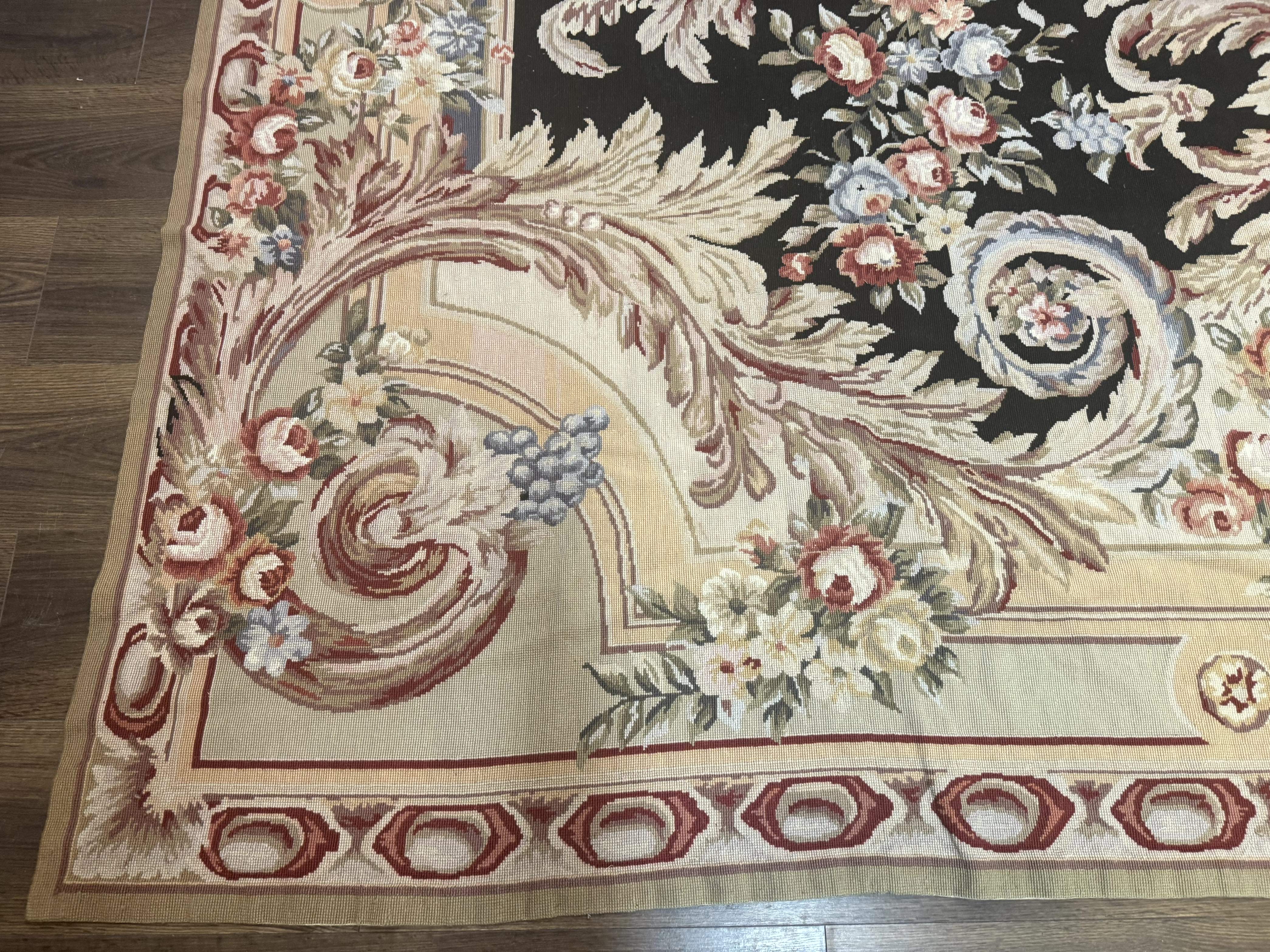 Wonderful Needlepoint Rug 10x14, Large Aubusson Carpet, Floral, Elegant, European Design - Jewel Rugs
