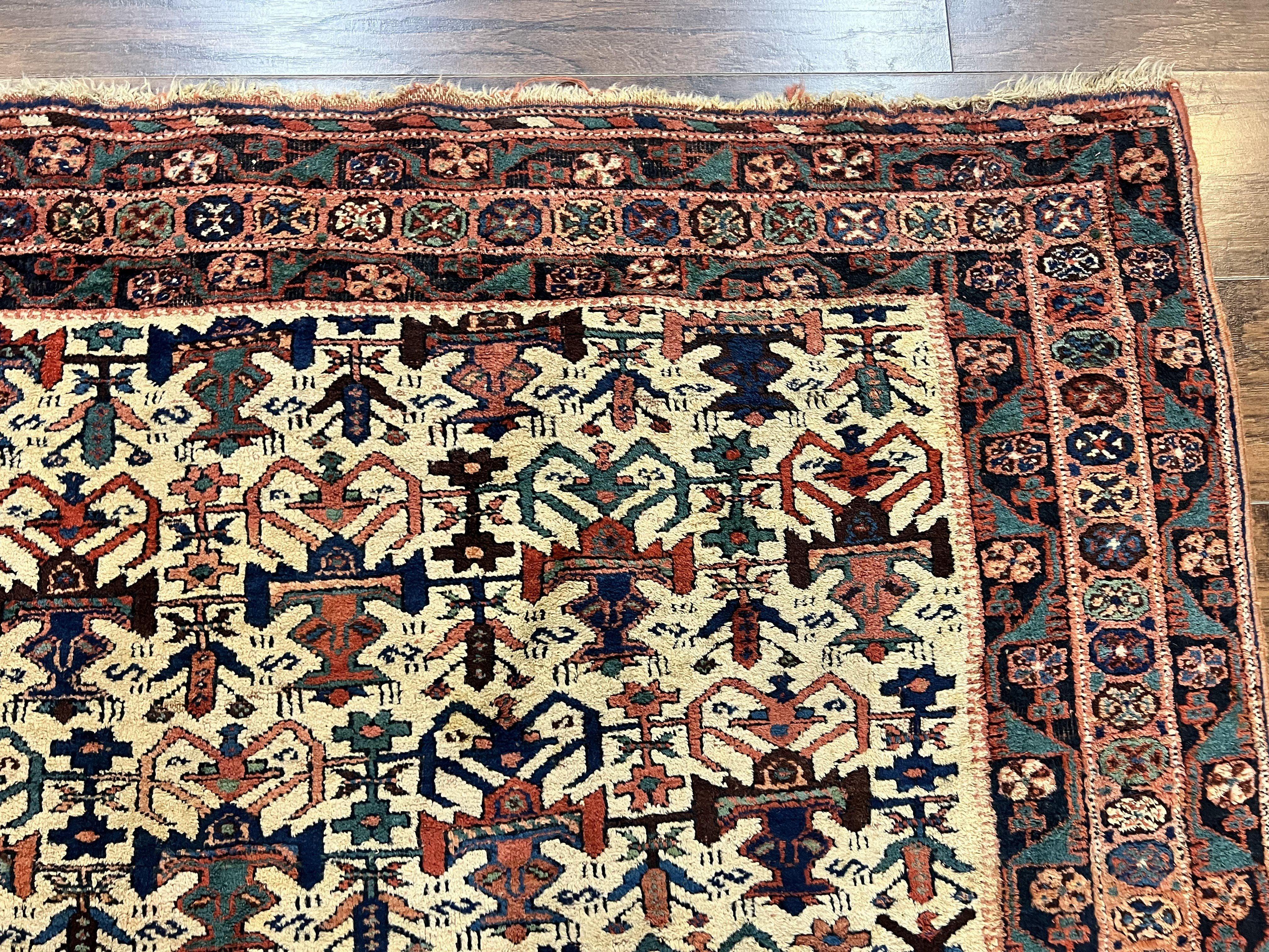 Persian Afshar Rug 5x6, Allover Repeated Motif, Wool Tribal Carpet, Handmade Semi Antique Rug - Jewel Rugs