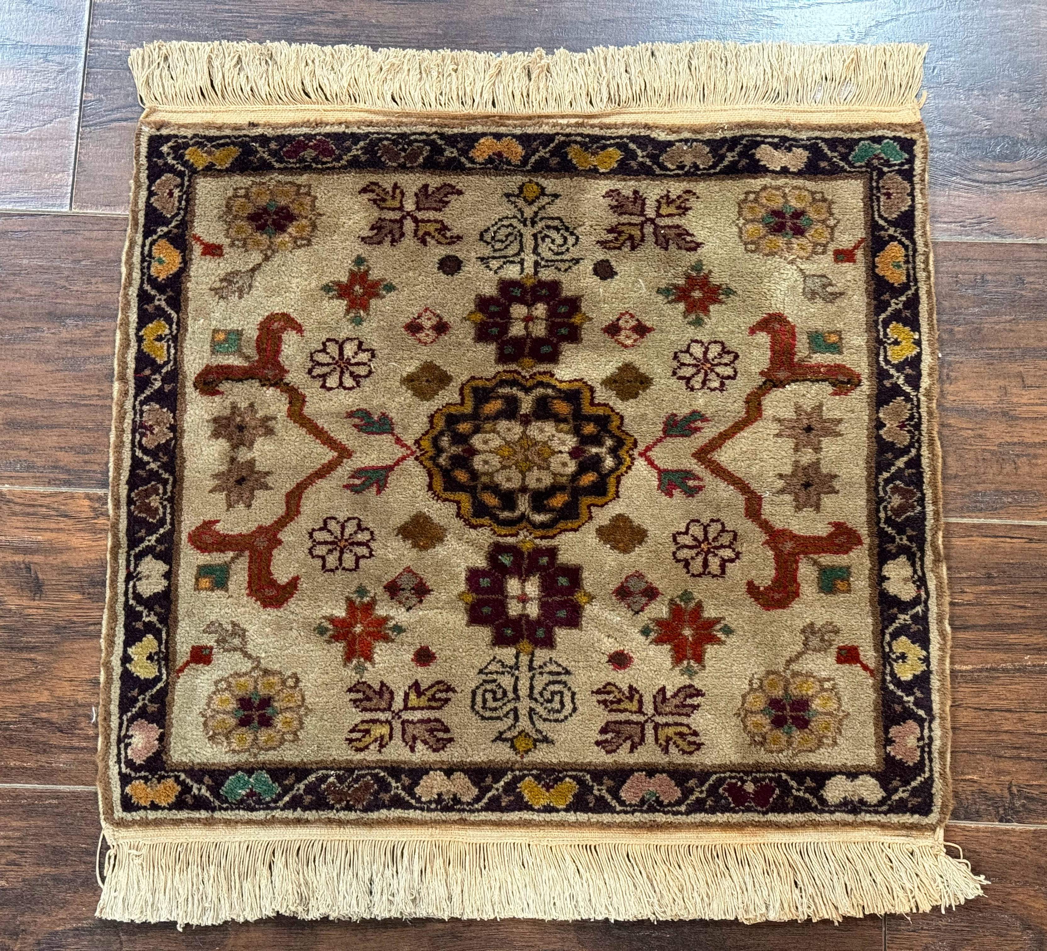 Small Egyptian Rug– Tan, Handmade Wool Vintage Accent Rug - Jewel Rugs