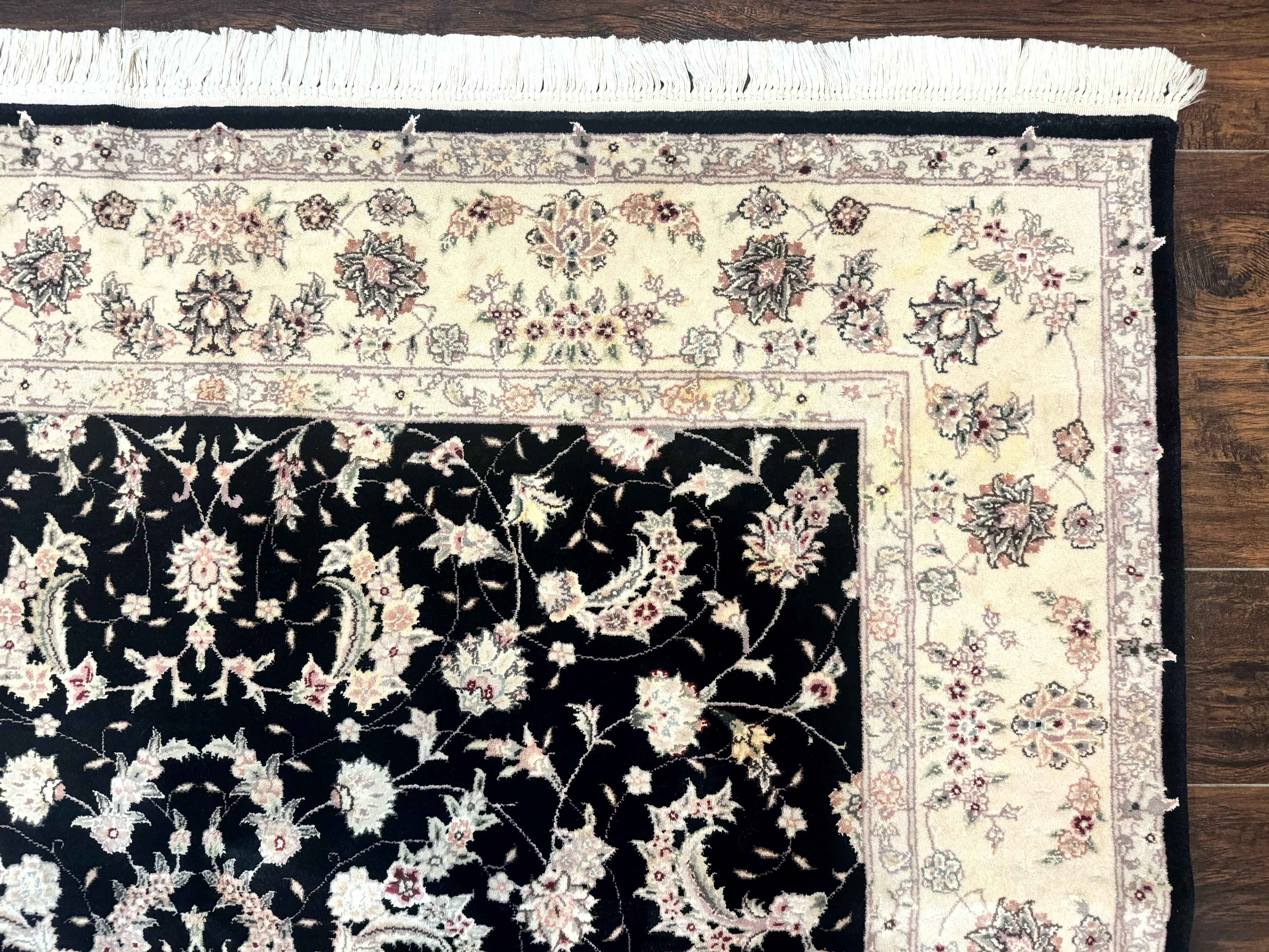 Sino Persian Rug 6x9, Black and Ivory, Wool and Silk Highlights, Handmade - Jewel Rugs