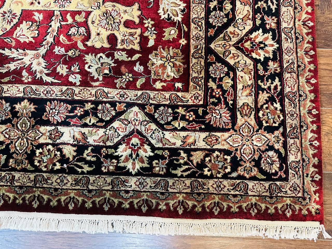 Indo Persian Rug 8x10, Red Vintage Wool Traditional Carpet, Floral, Handmade - Jewel Rugs