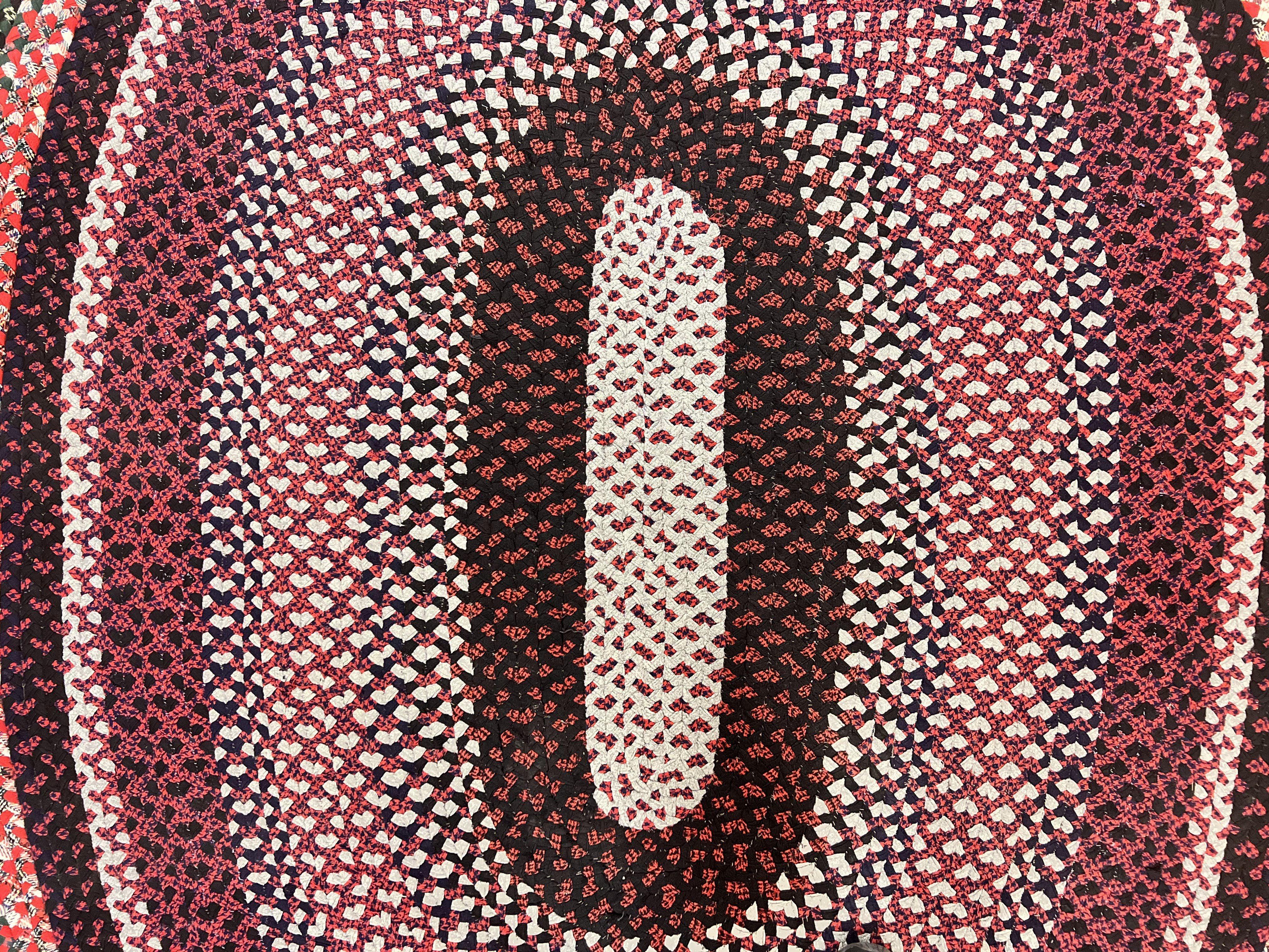 Large American Braided Rug 8x10, Multicolor Reds, Hand Braided Oval Carpet, Vintage - Jewel Rugs