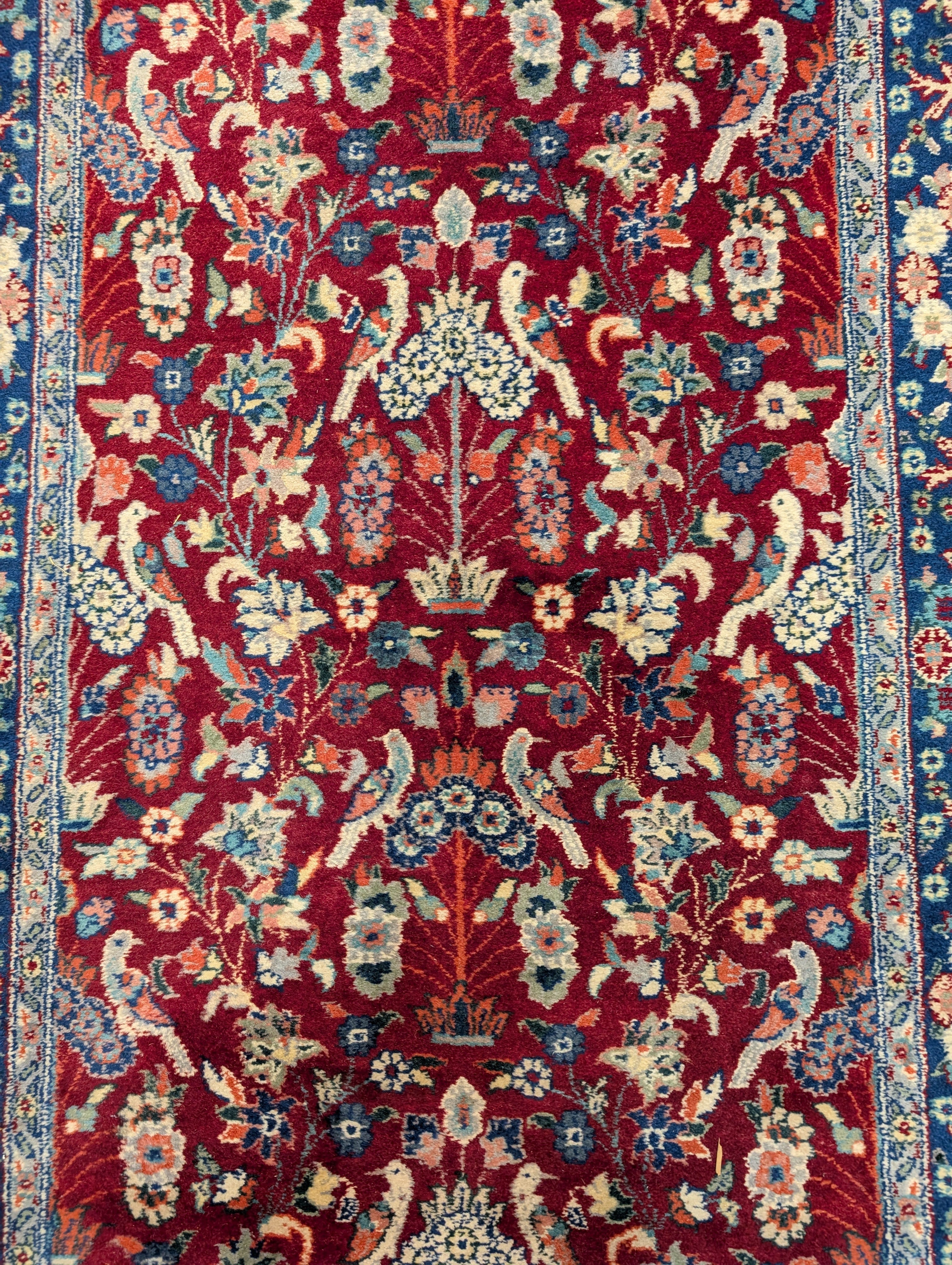 Pak Persian Runner 3 x 8 ft, Bird Motifs, Hand-Knotted Wool, Red, 210 KPSI - Jewel Rugs