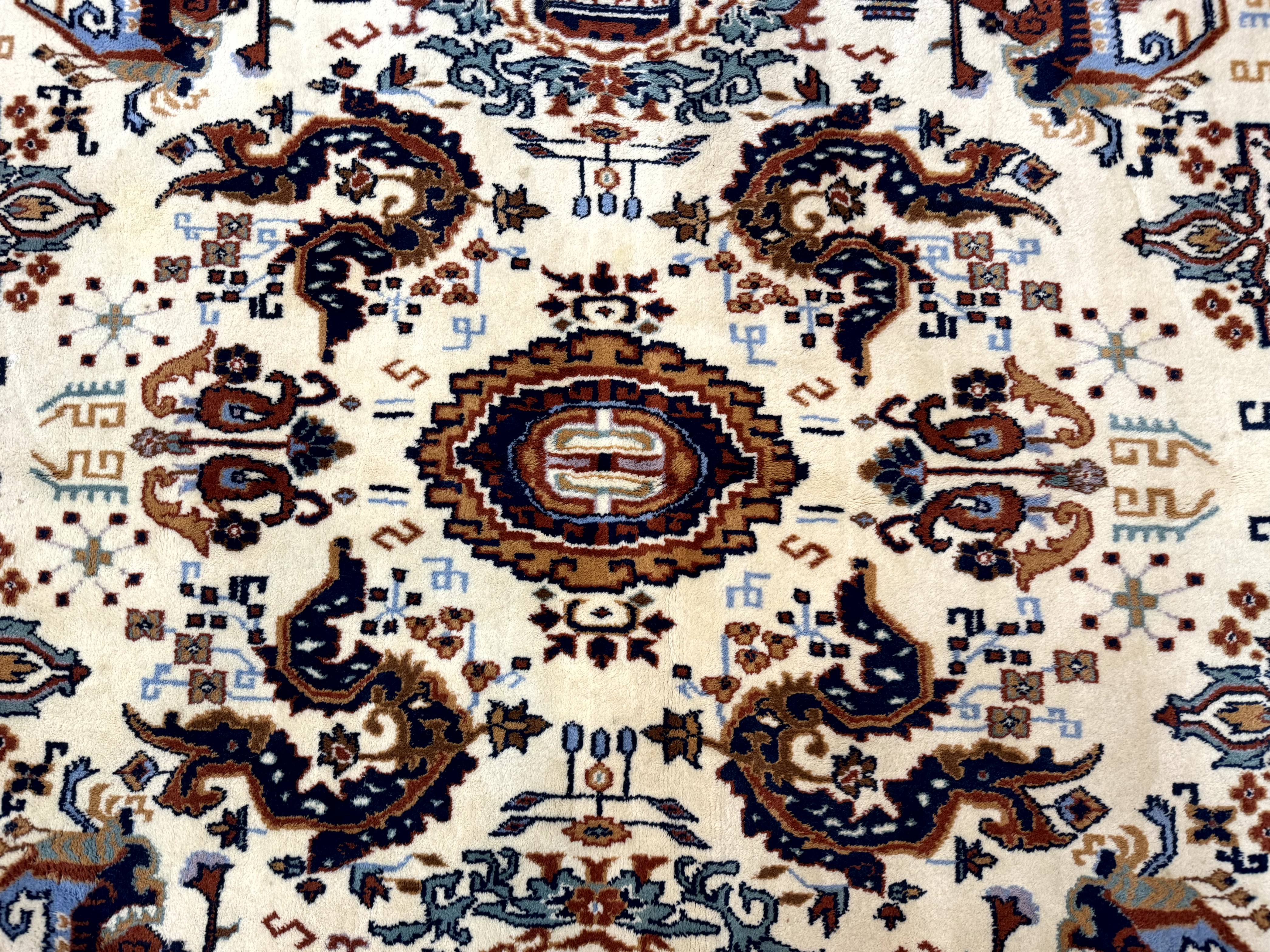 Indo Chinese Wool Rug 9x12, Ivory and Rust Red, Dragon Motifs - Jewel Rugs