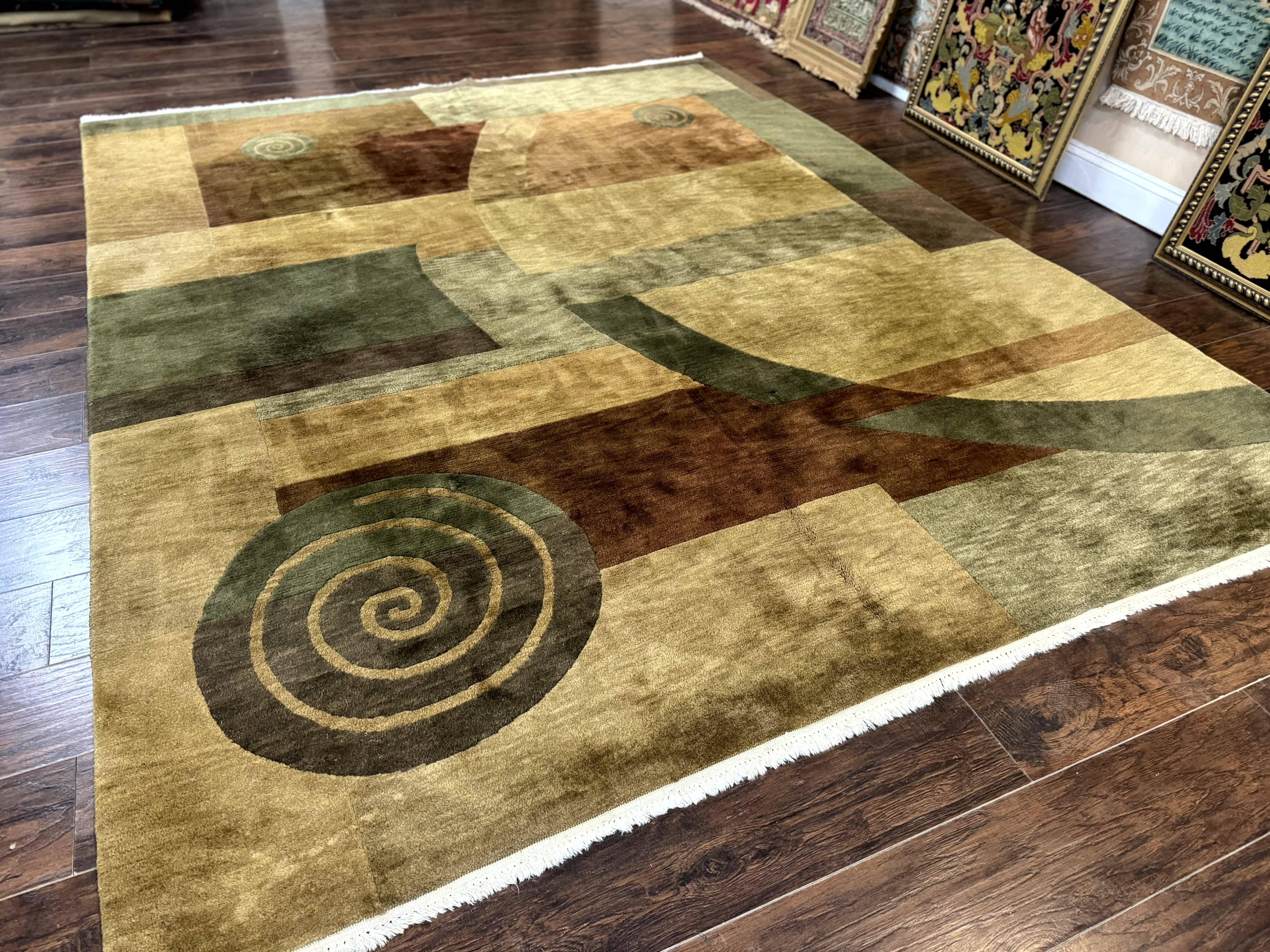 Tibetan Rug 8x10, Modern Nepali Carpet, Abstract Wool Area Rug, Contemporary - Jewel Rugs