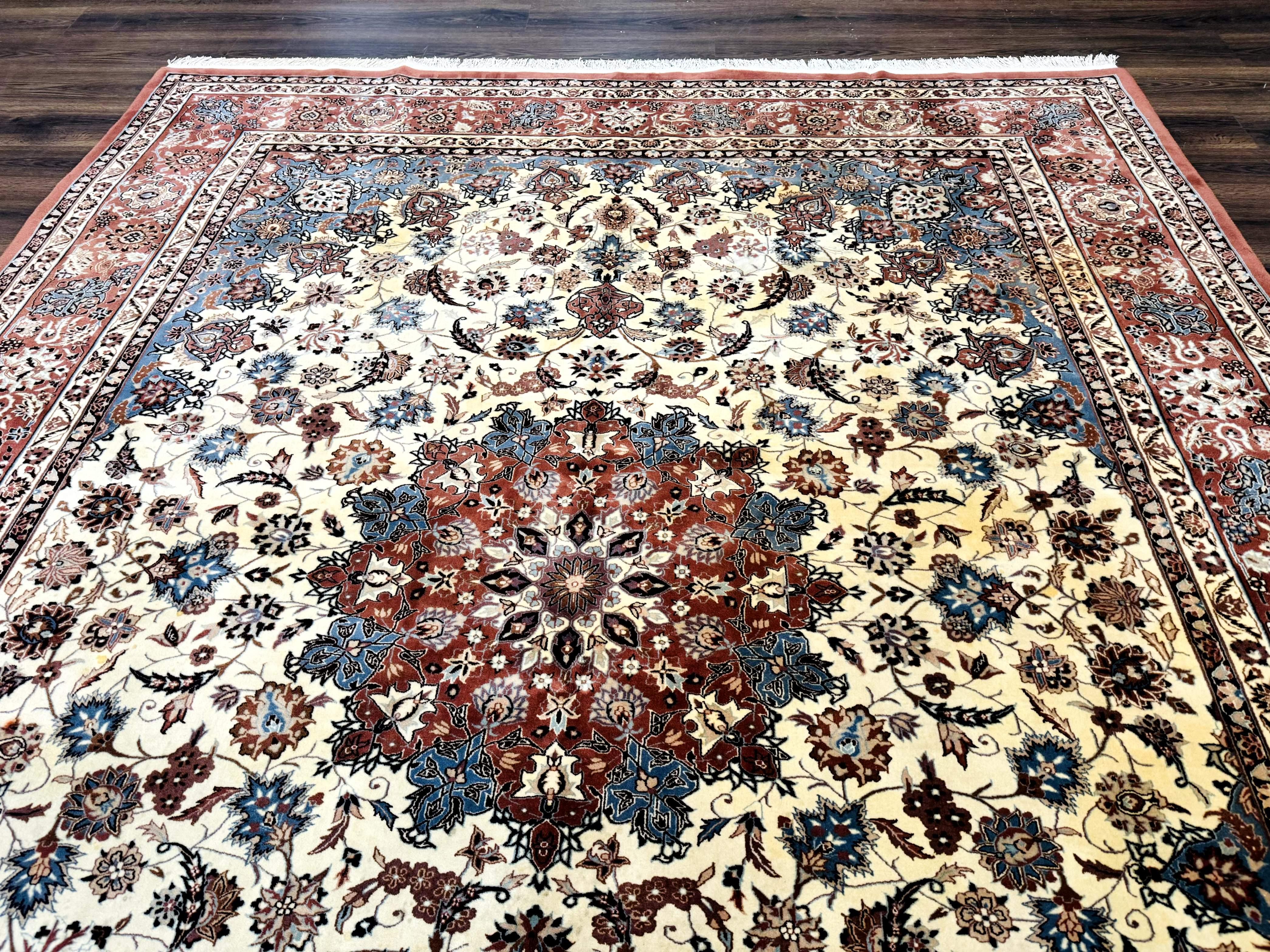 Persian Rug 8x10, Sino Persian Floral Medallion Carpet, Traditional Wool Area Rug, Cream and Brick Red, Fine 210 KPSI - Jewel Rugs