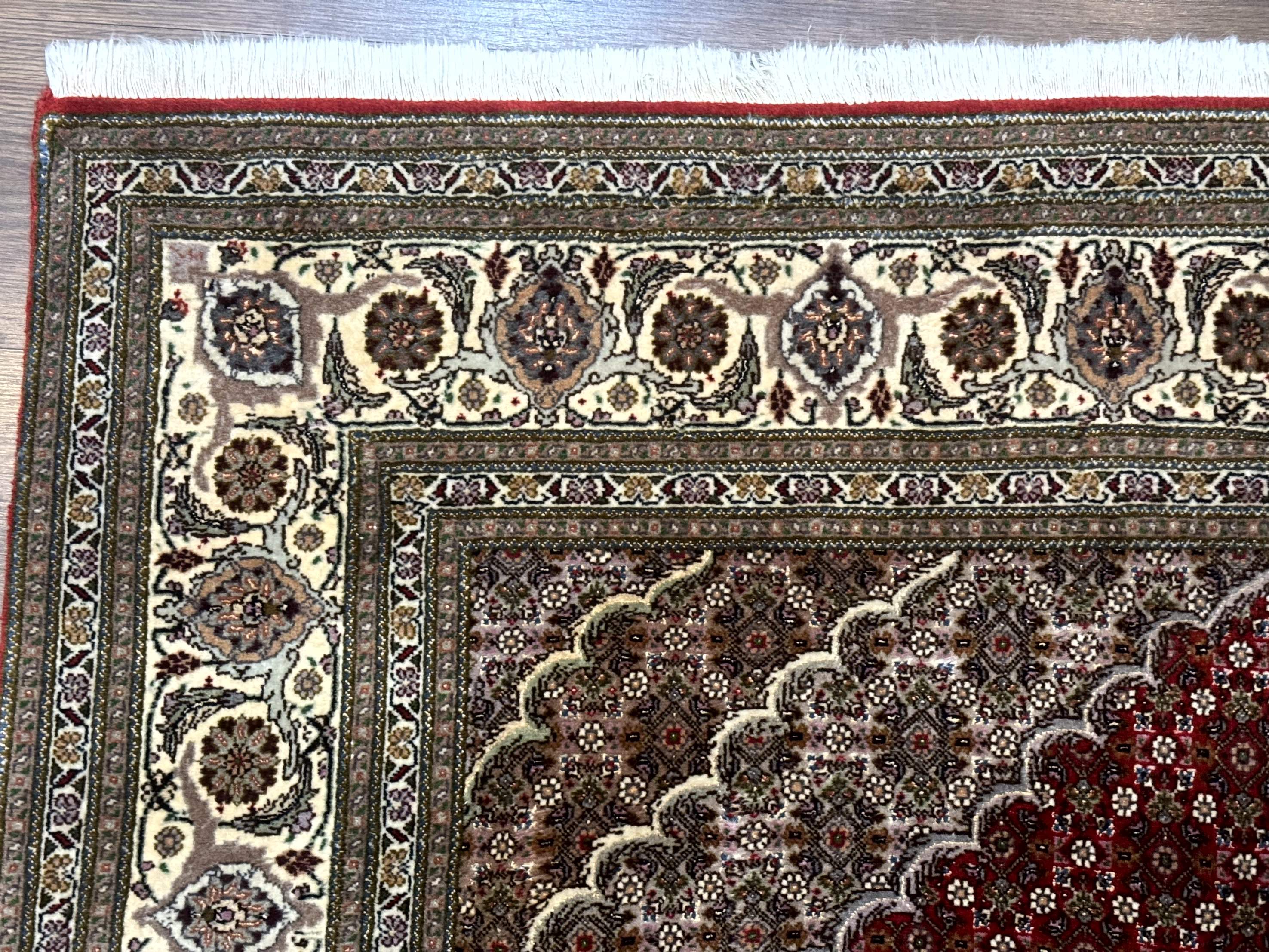 Persian Rug 5x7, Very Fine 330 KPSI, Red and Ivory, Herati Mahi Pattern, Wool & Silk - Jewel Rugs