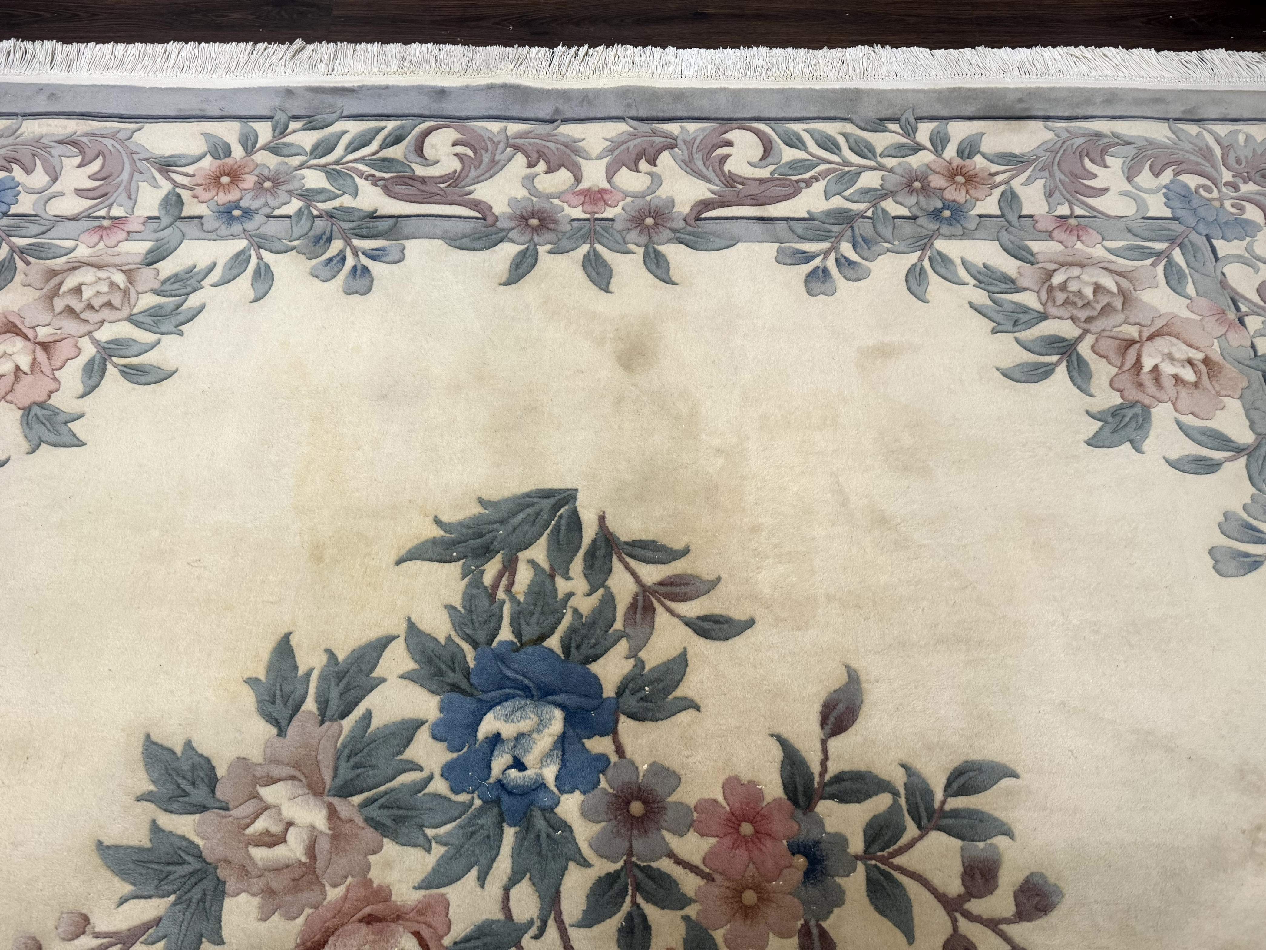 Chinese Wool Rug 9x12 – Ivory, Hand-Knotted Wool Vintage 90 Line Carpet - Jewel Rugs