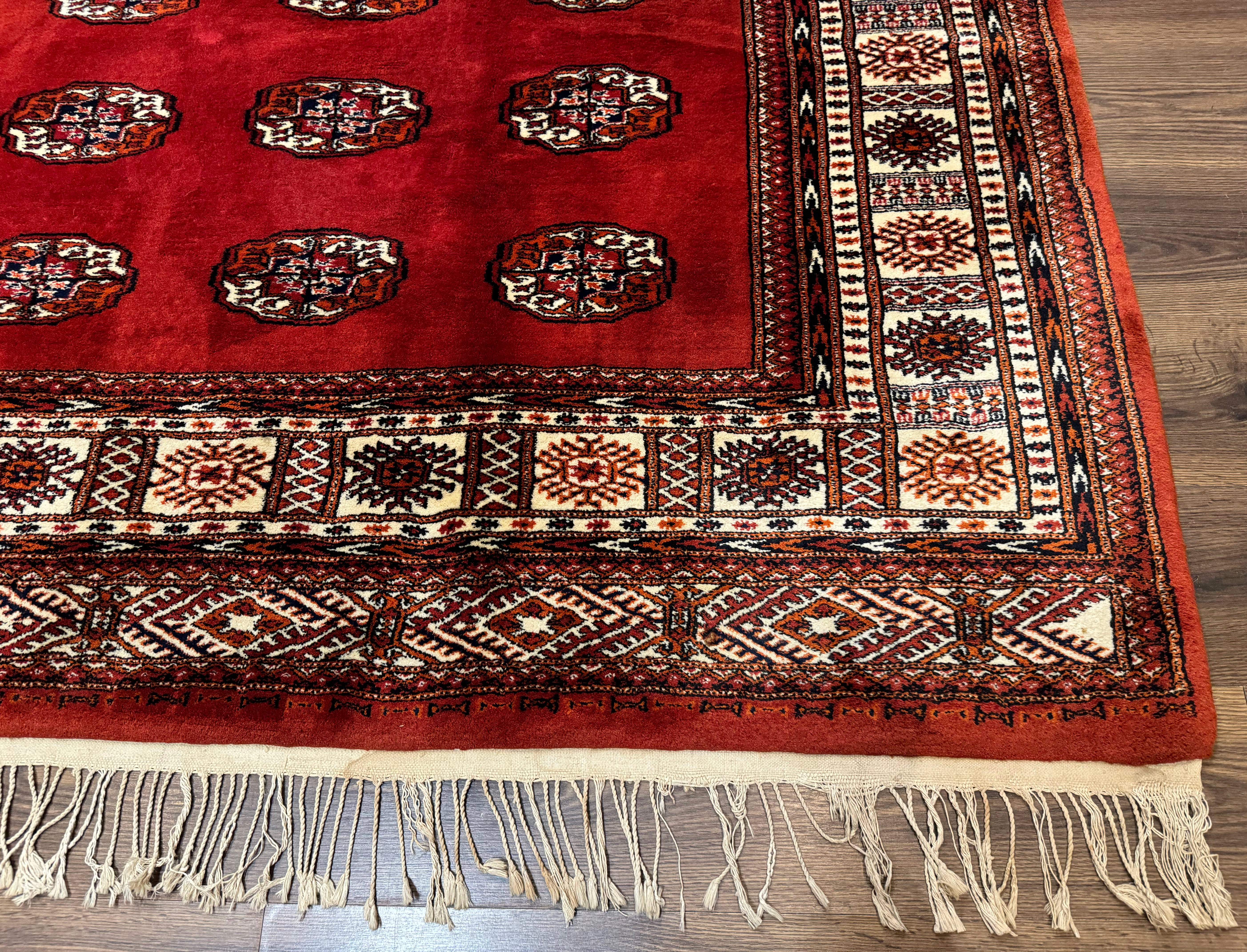 Red Pakistani Bokhara Turkoman Rug 7x9 – Very Fine 340 KPSI, Signed By Master Weaver, Vintage, Wool - Jewel Rugs