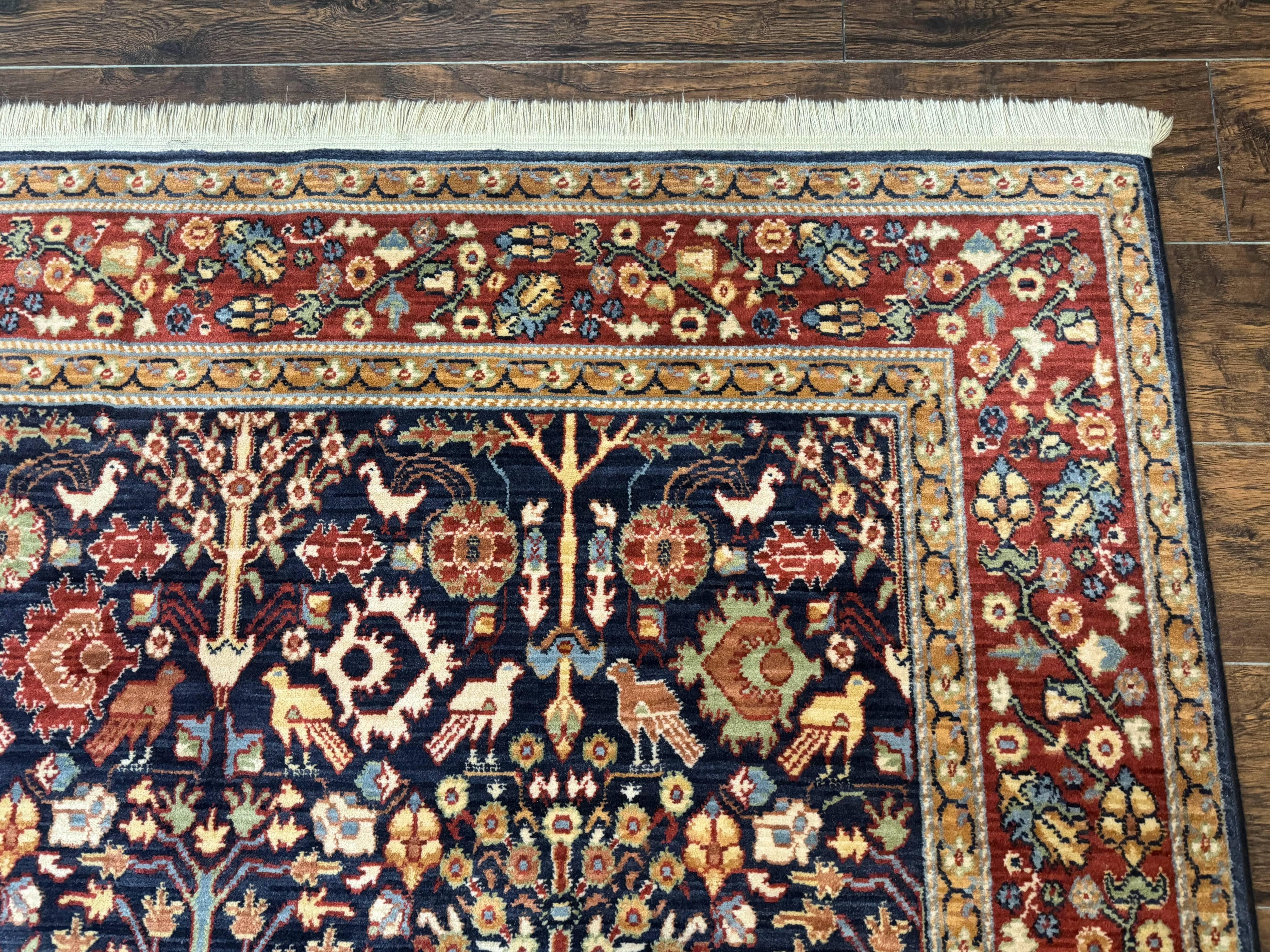 Karastan Rug 5x8, Karastan English Manor Devonshire 2120, Discontinued Wool Pile Karastan Navy Blue Floral Room Sized Area Rug, Bird Motifs - Jewel Rugs