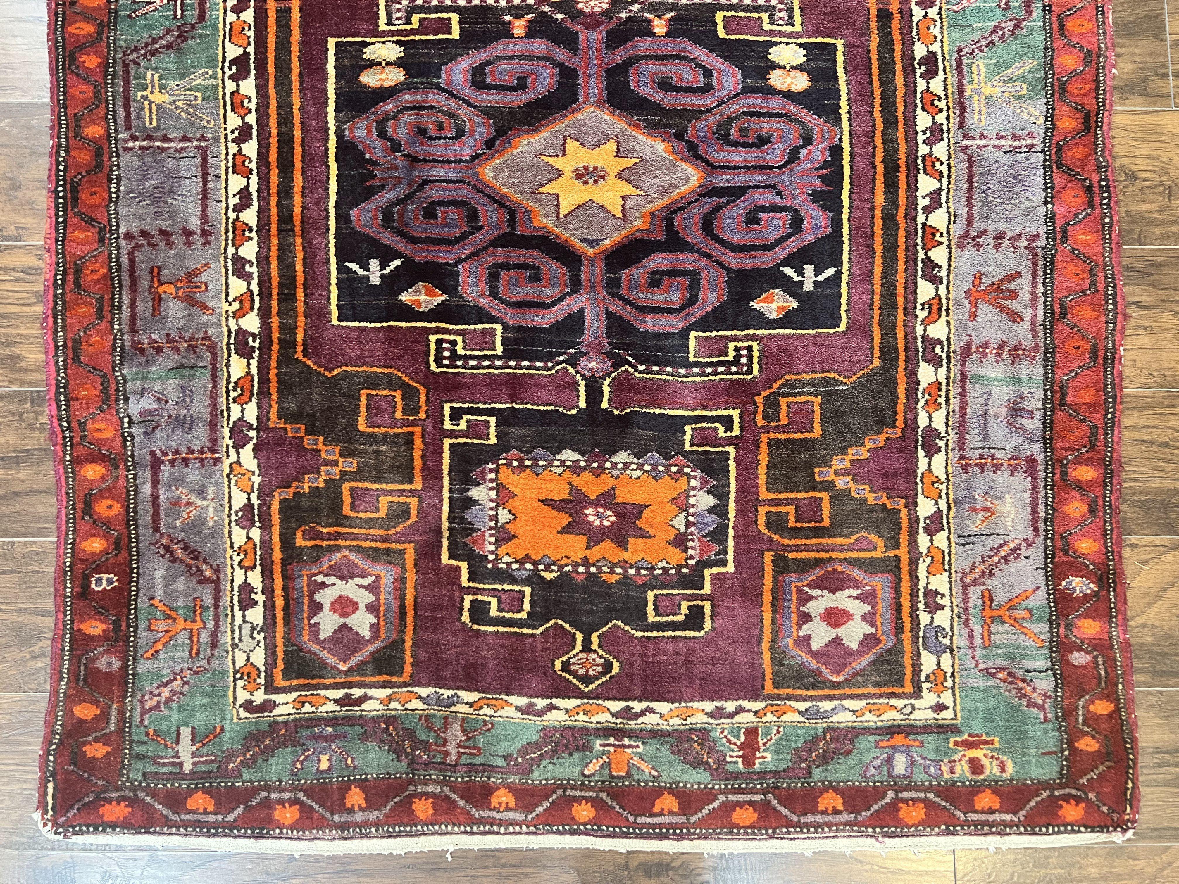 Persian Tribal Rug 5x6, Persian Nahavand Rug, Purple, Geometric Vintage Wool Handmade Carpet - Jewel Rugs