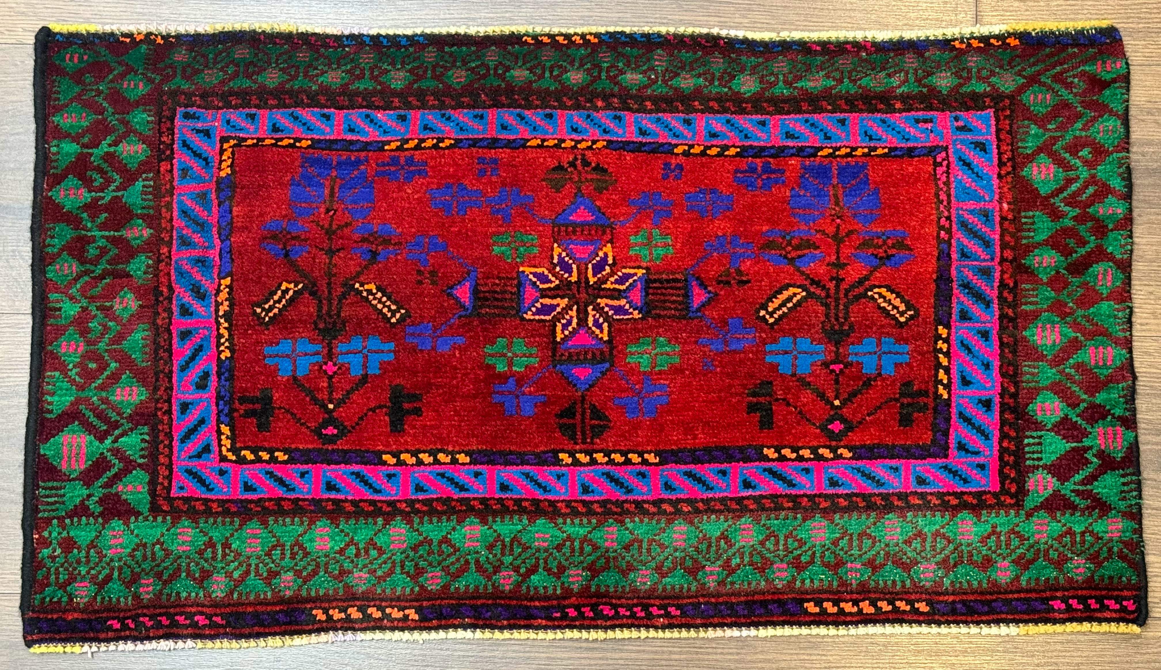 Small Persian Baluch Rug, Red Green Blue, Tribal Rug - Jewel Rugs