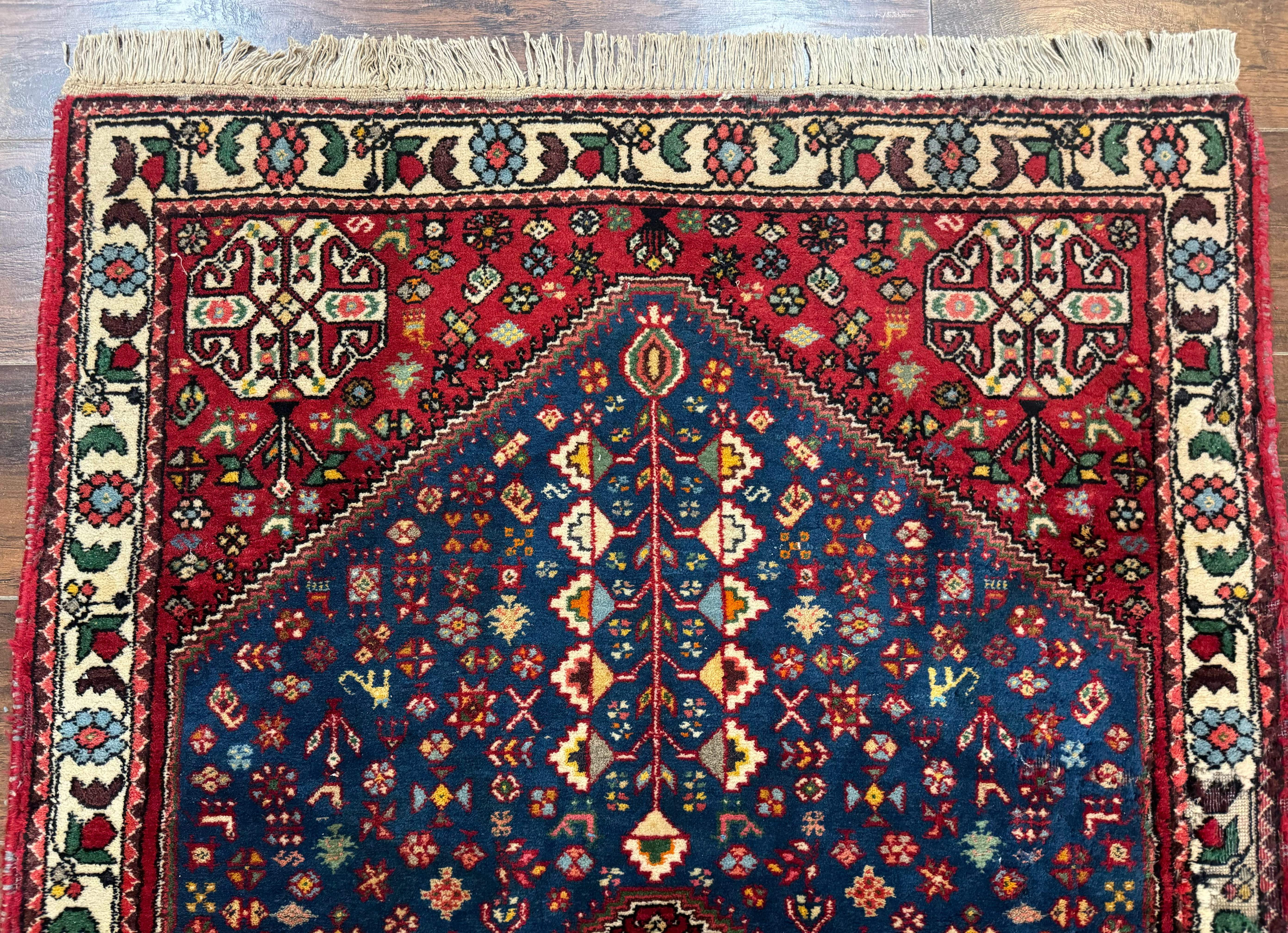 Persian Shiraz Tribal Rug 3x5 – Blue and Red, Wool, Animal Pictorials - Jewel Rugs