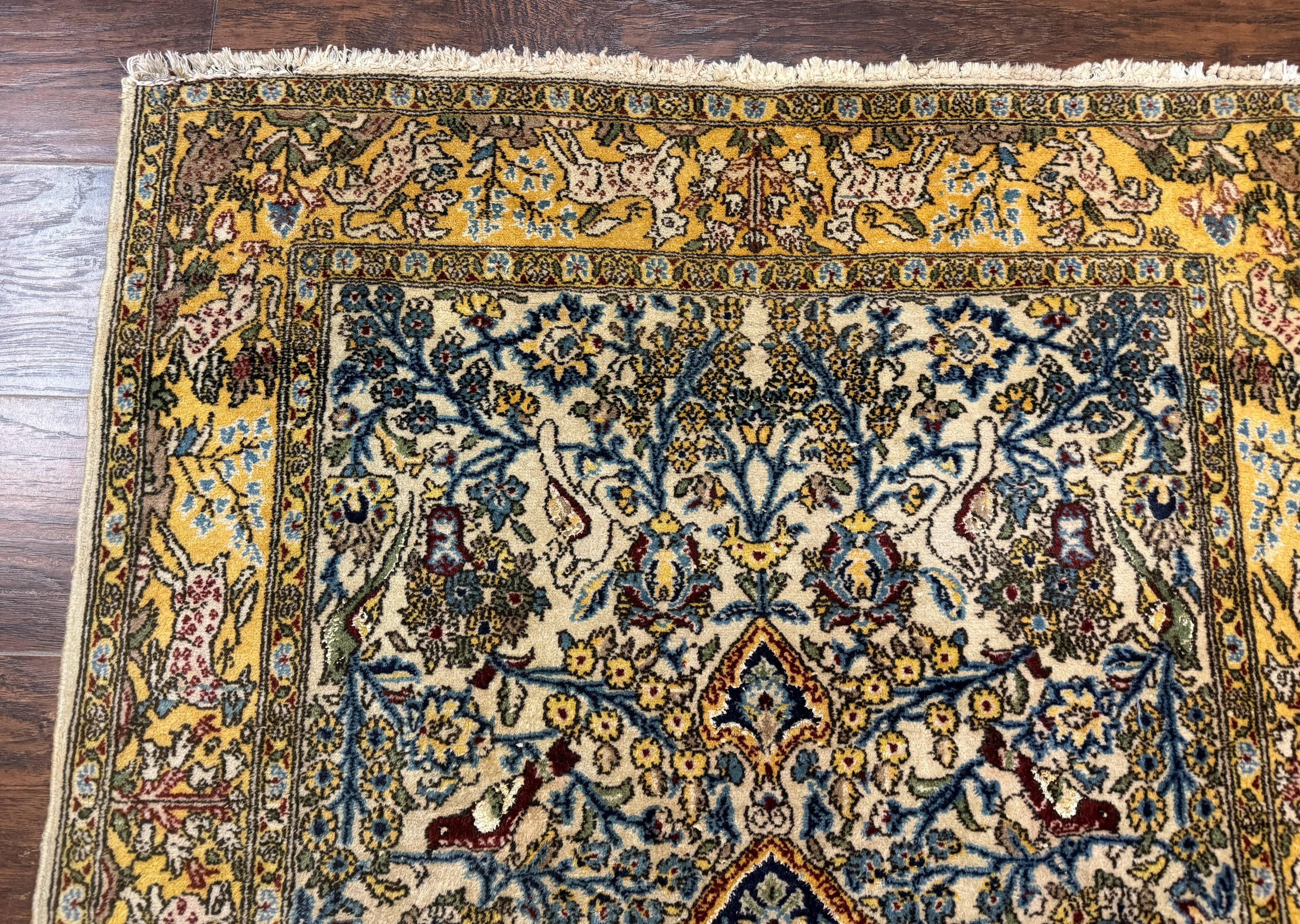 Persian Qum Tree of Life Rug 3.5 x 5.5, Animal Pictorials, Kork Wool with Silk Highlights - Jewel Rugs