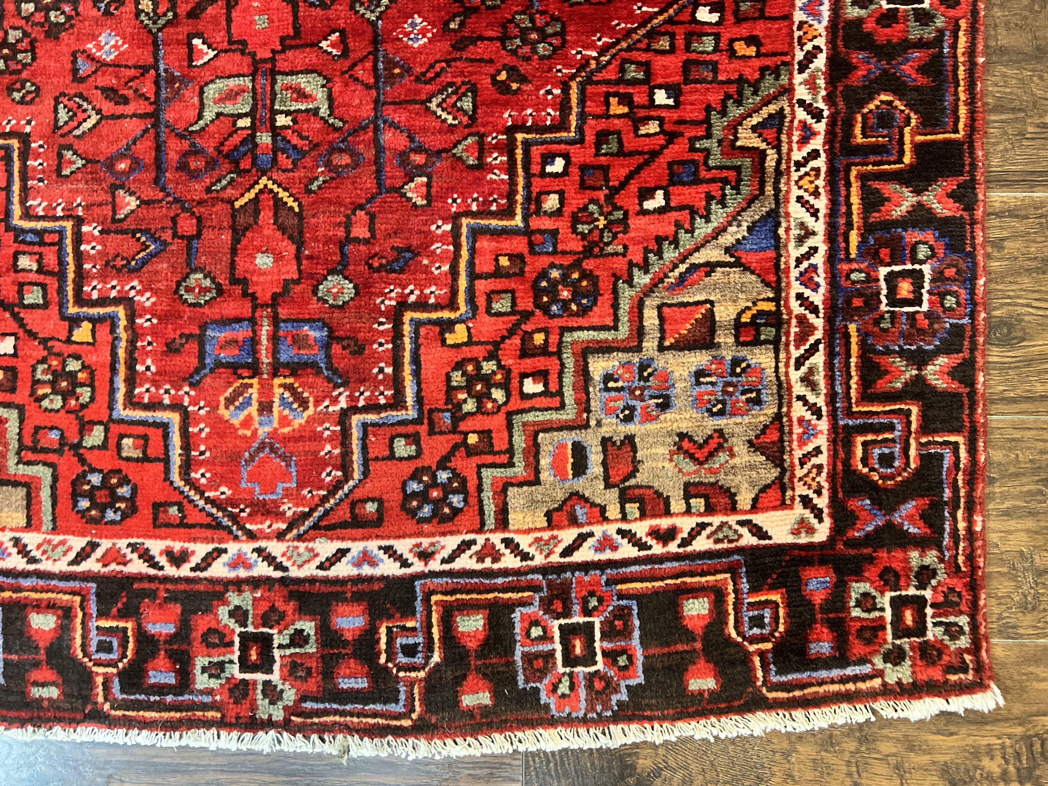 Antique Persian Tribal Rug 4x7, Red, Geometric Medallion, Handmade, Wool, Persian Zanjan Rug - Jewel Rugs