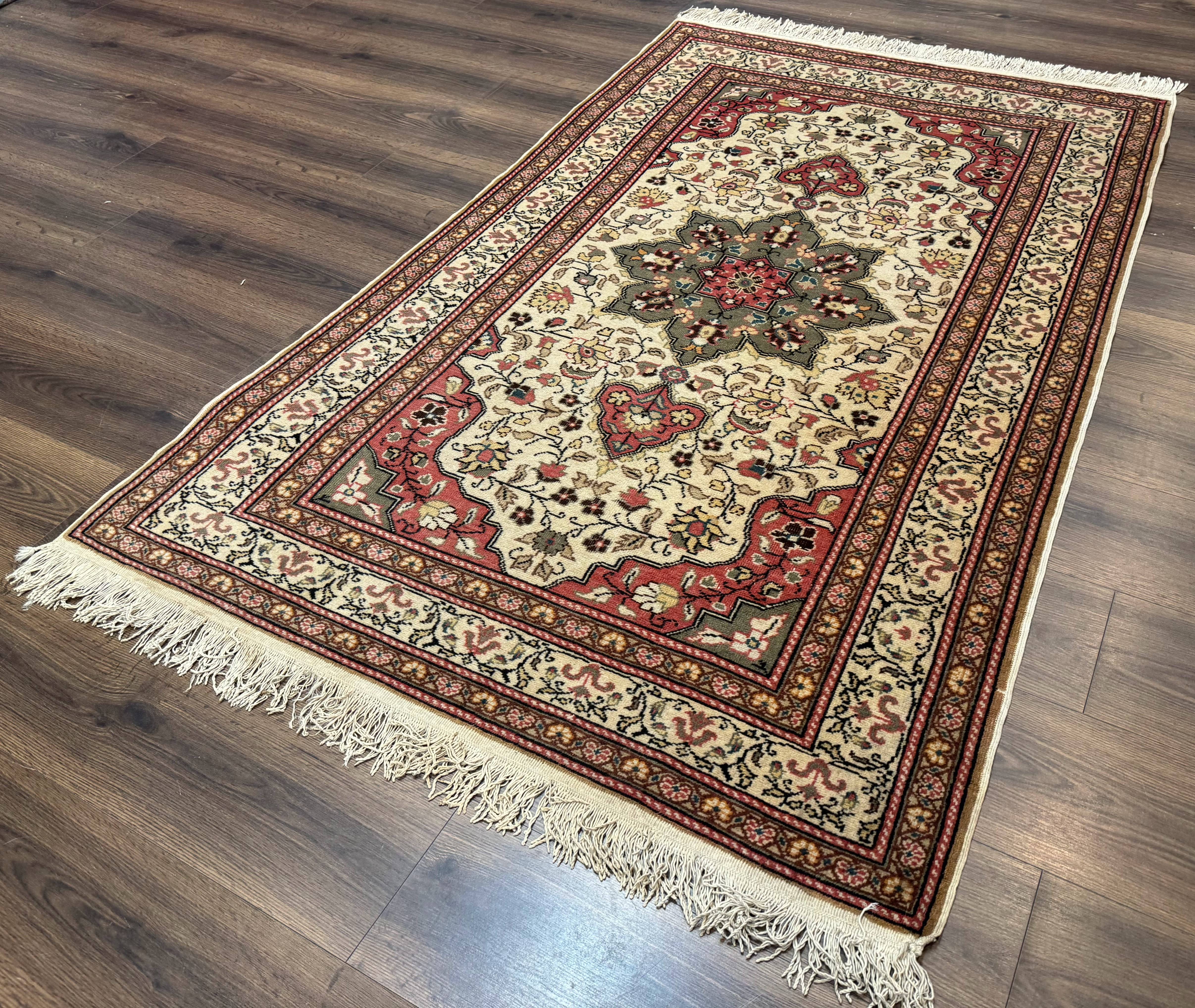 Turkish Sivas Rug 4x6, Floral Medallion, Beige Pink-Red Green, Handmade - Jewel Rugs
