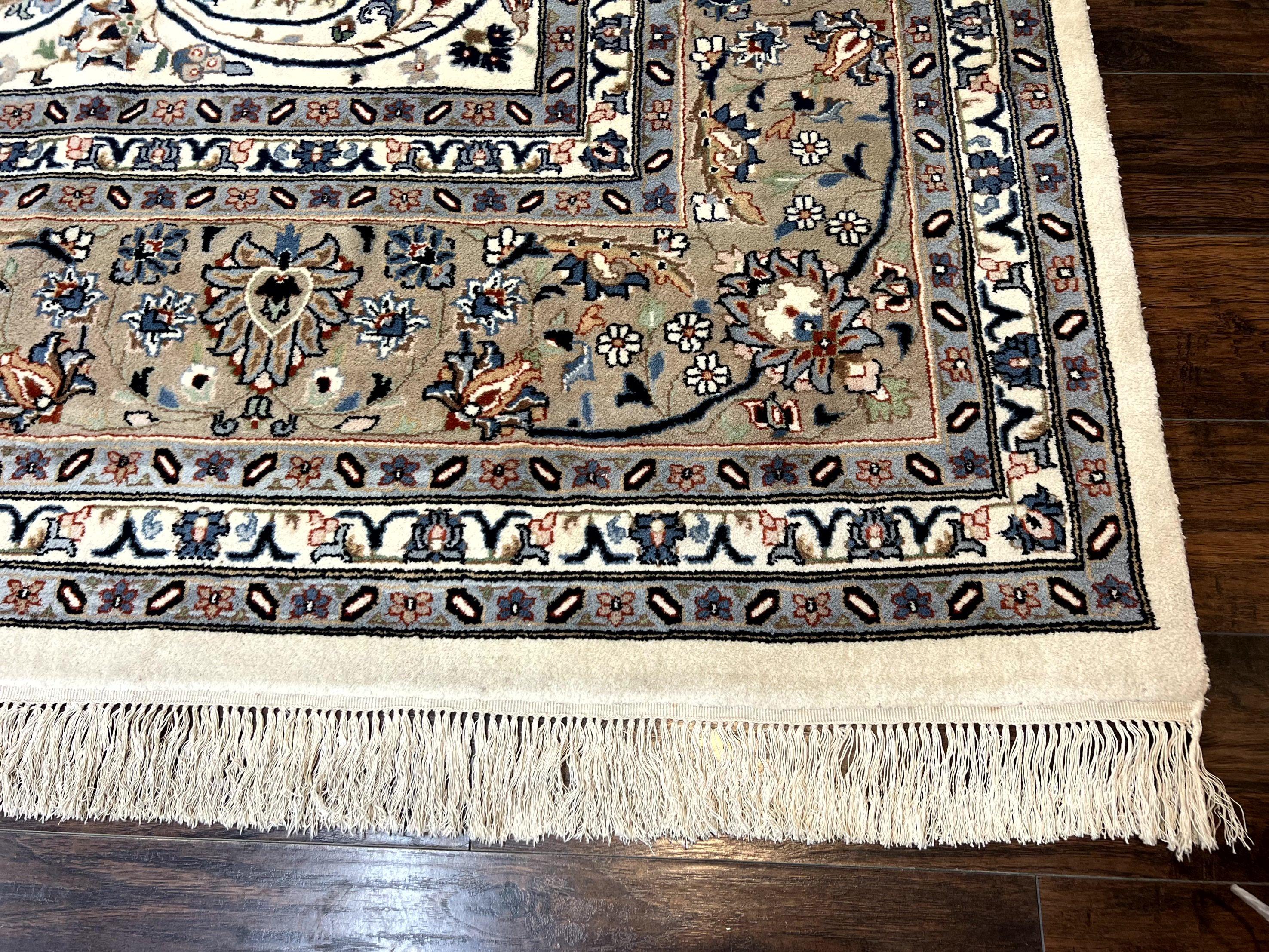 Indo Persian Rug 10x14, Floral Allover Pattern, Handmade Vintage Wool Carpet, Ivory/Cream - Jewel Rugs