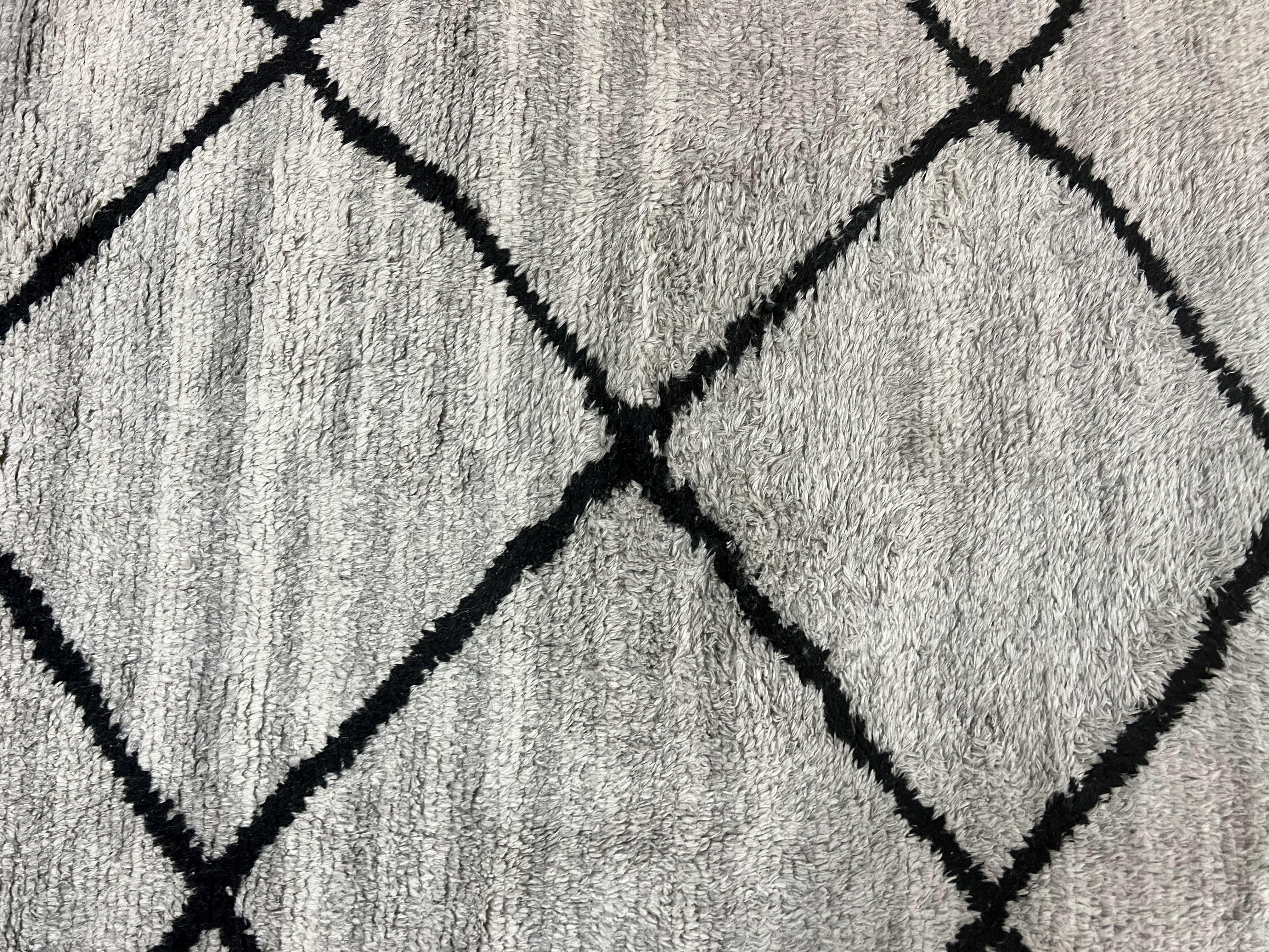 Modern Shag Rug 8x10, Gray and Black, Wool and Cotton, Lulu and Georgia, Handmade Indian Shag Rug - Jewel Rugs