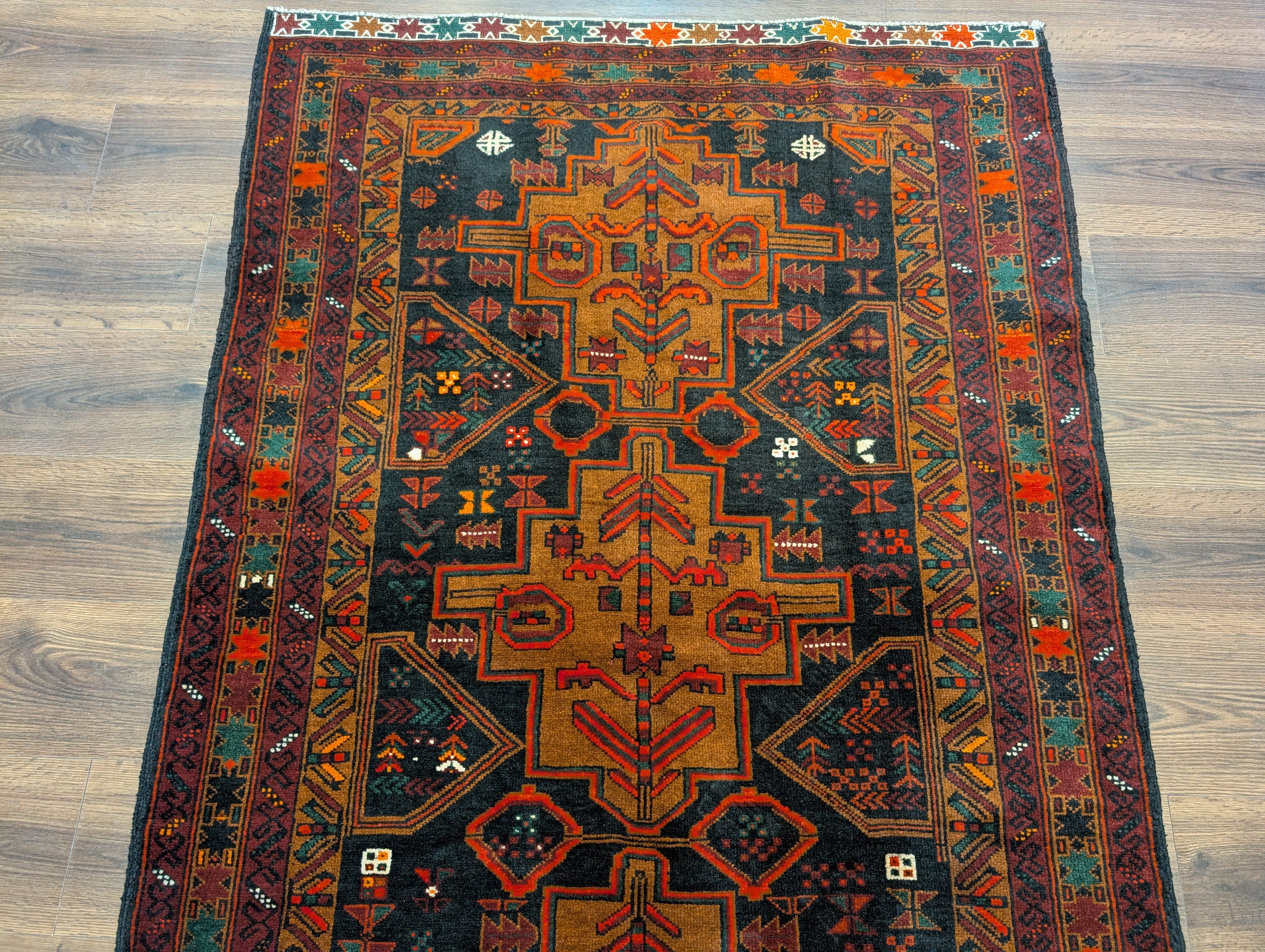 Afghan Baluch Rug 4x6, Tribal, Geometric, Unique Colors, Triple Medallions, Wool, New - Jewel Rugs