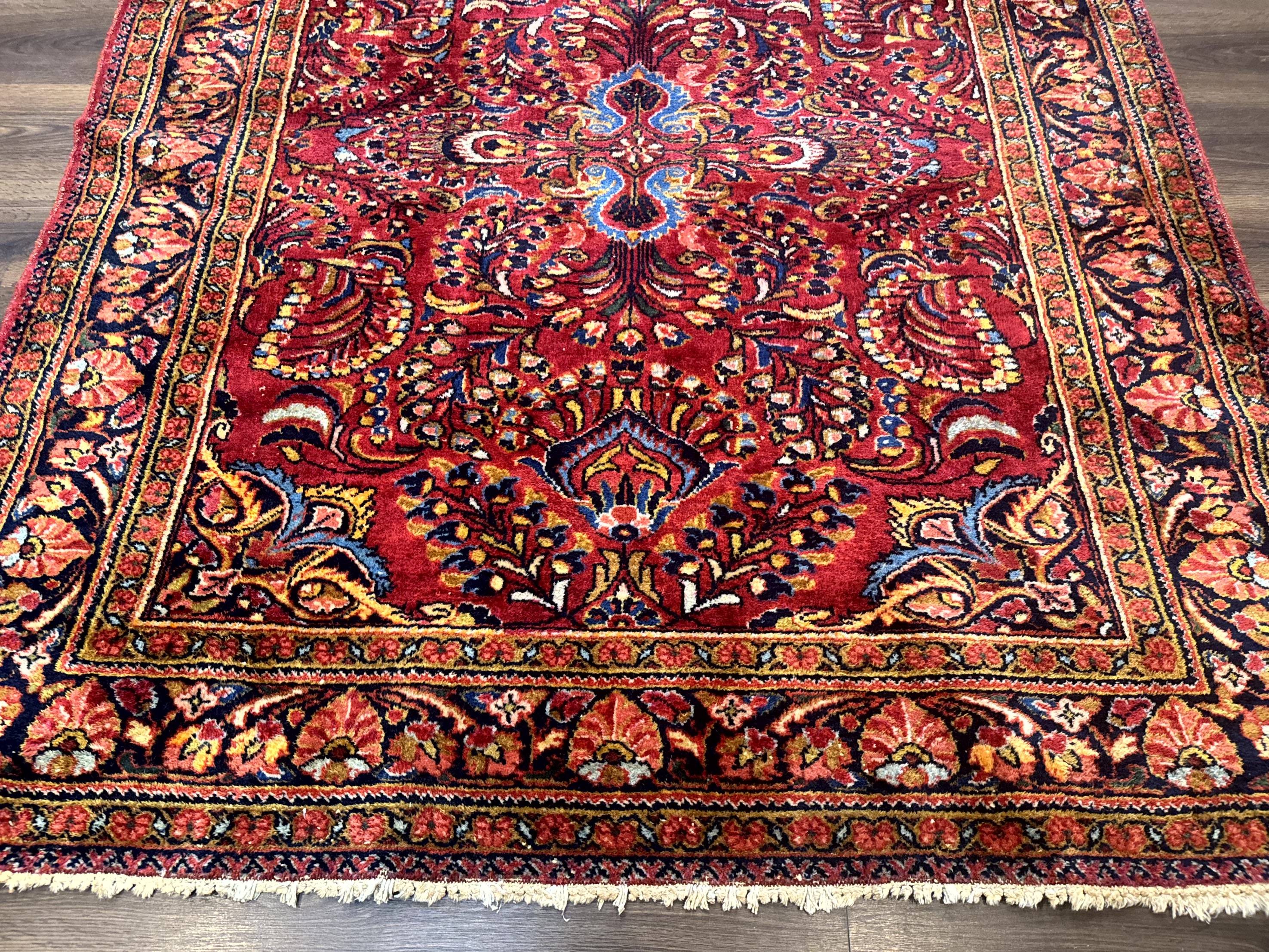 Persian Lilihan Rug 5x6, Red, Floral, Antique Persian Carpet - Jewel Rugs