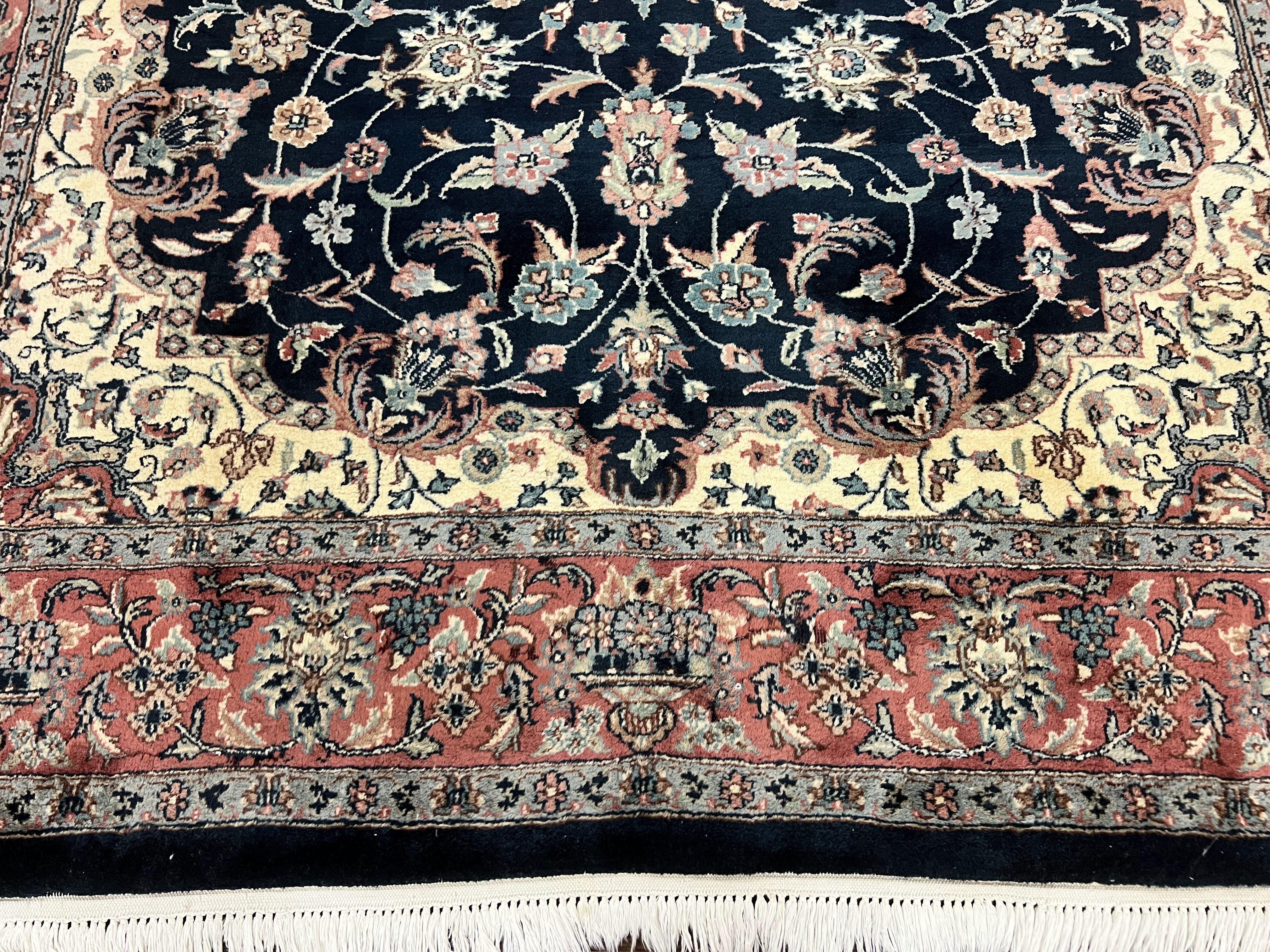 Pak Persian Rug, Floral Medallion, Dark Blue & Rose, Traditional Oriental Carpet, Handmade Wool Vintage Medium Size Rug - Jewel Rugs