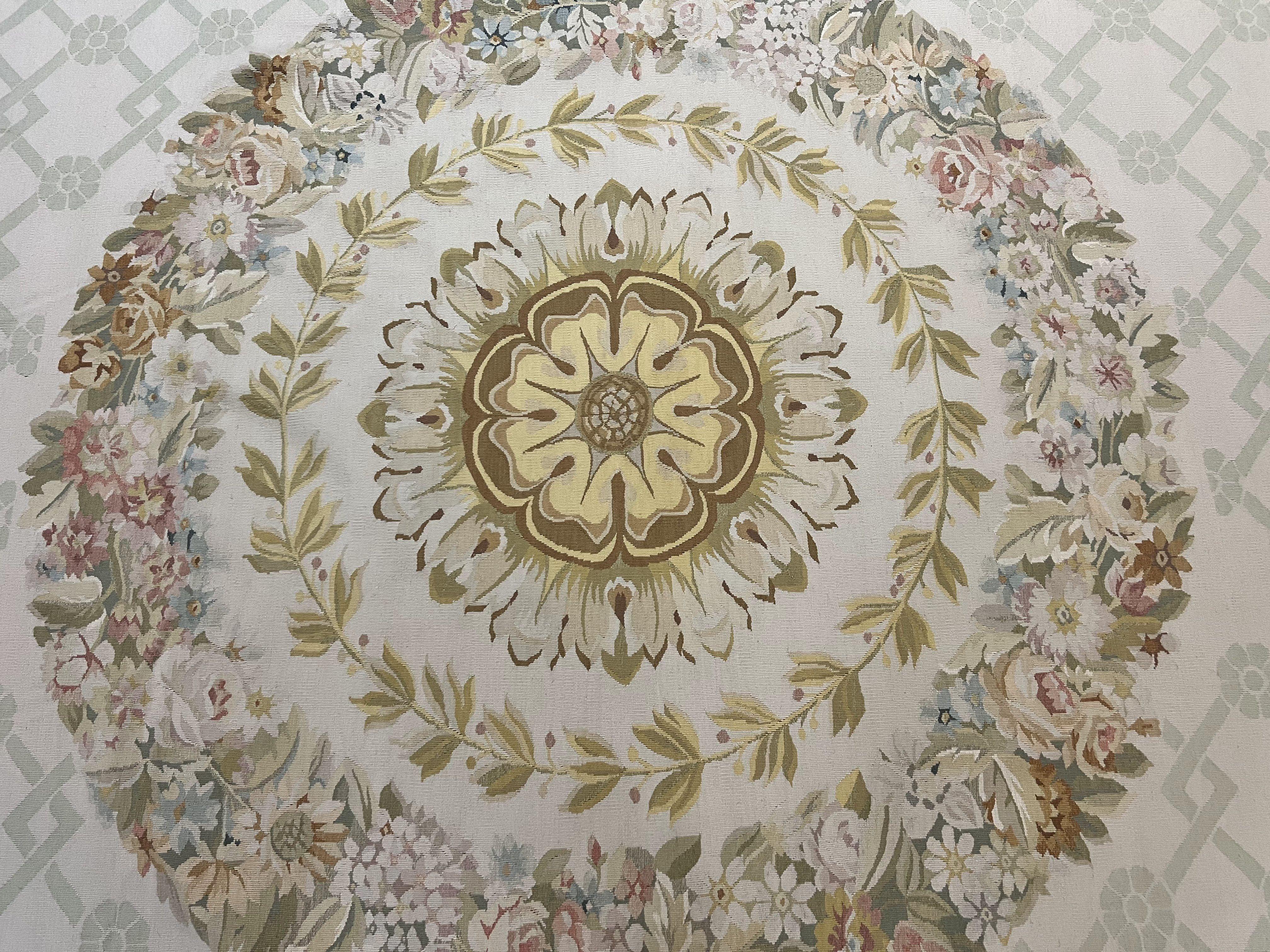 10x14 Aubusson Rug, Wool Handmade Vintage Carpet, French European Design, Elegant - Jewel Rugs