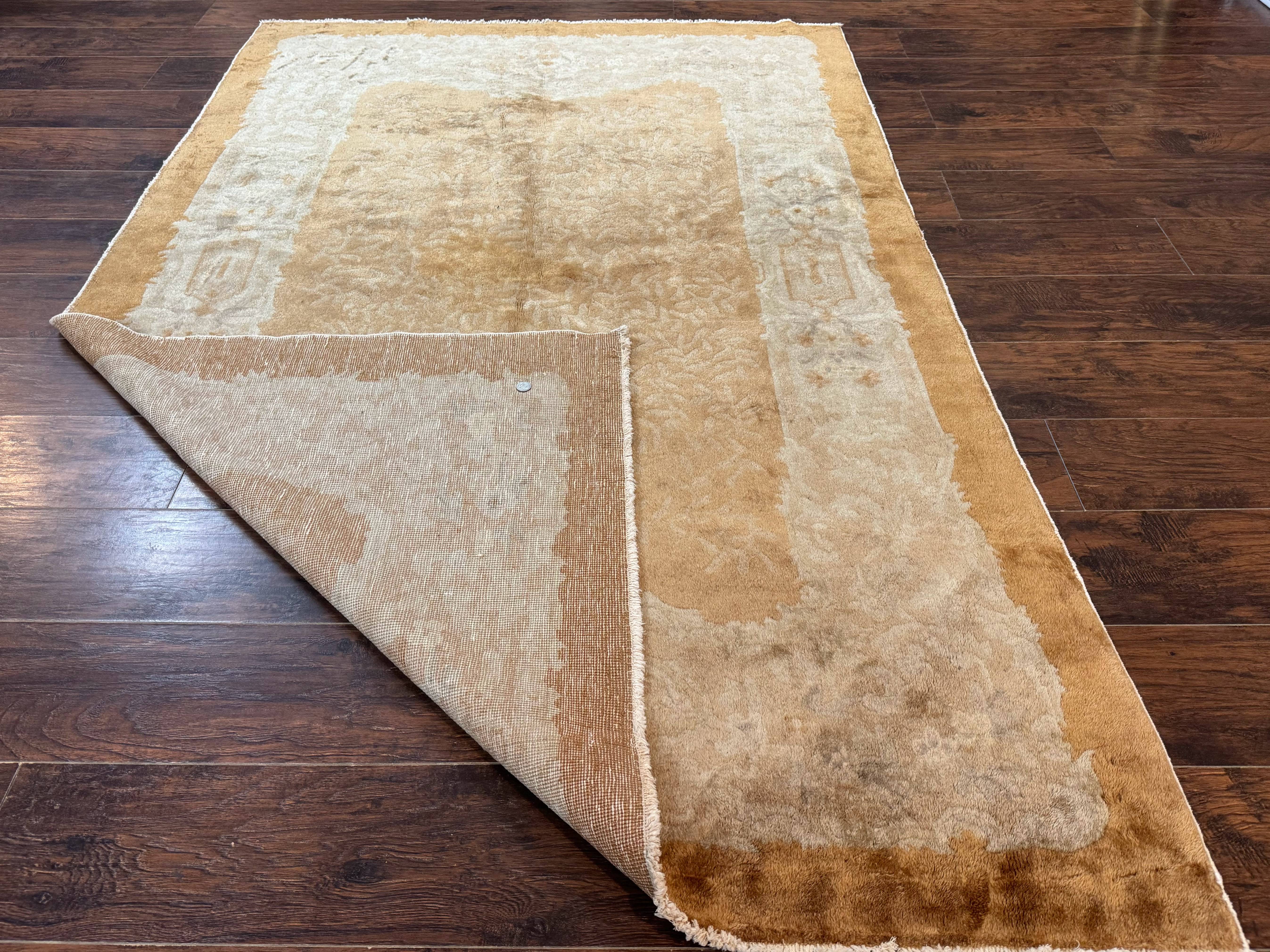 Chinese Peking Rug 5x7, Golden-Tan, Vintage Chinese Wool Carpet - Jewel Rugs