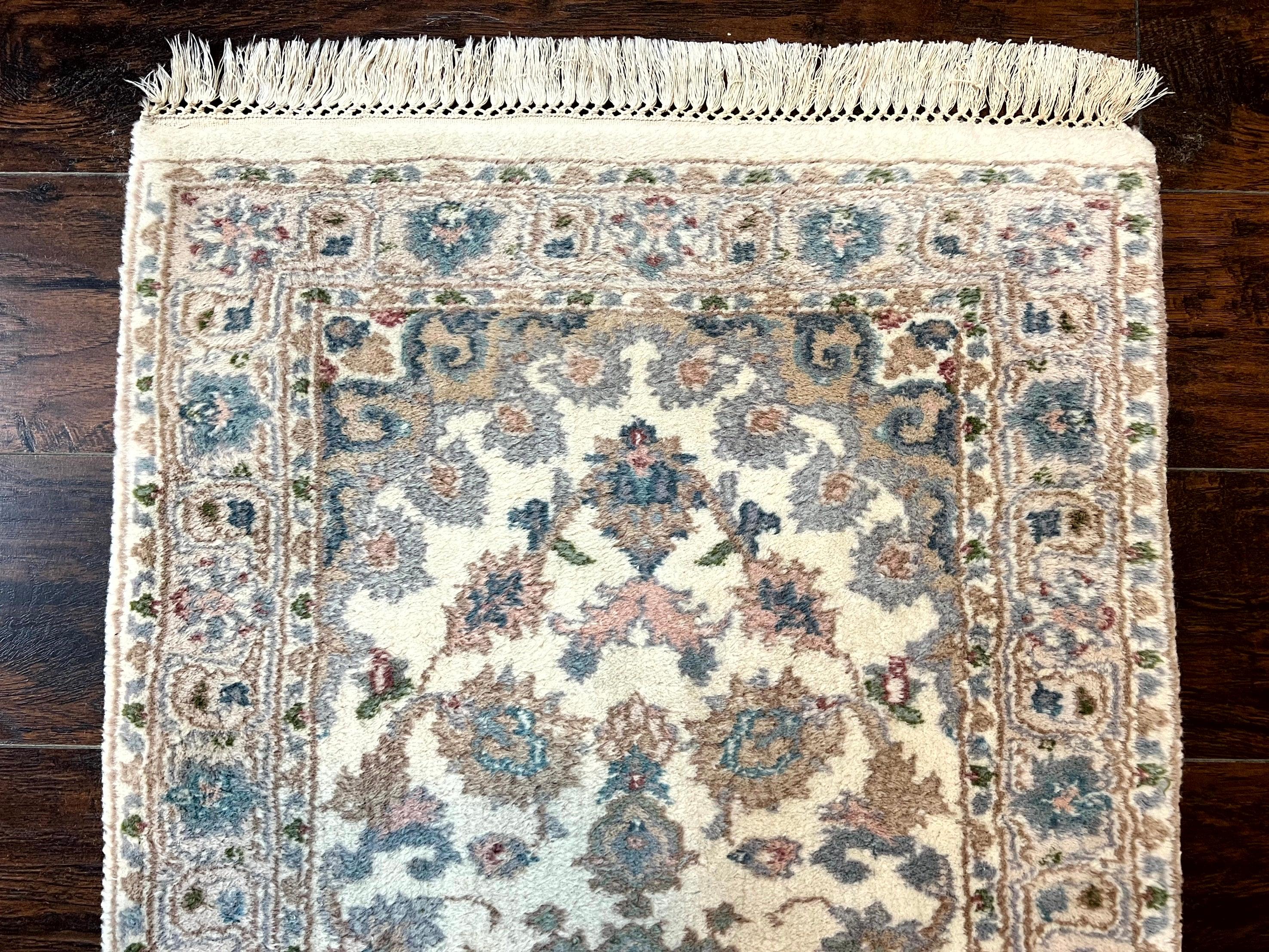 Indo Persian Runner Rug 2.5 x 9.5, Handmade Vintage Wool Rug for Hallway, Floral, Ivory - Jewel Rugs