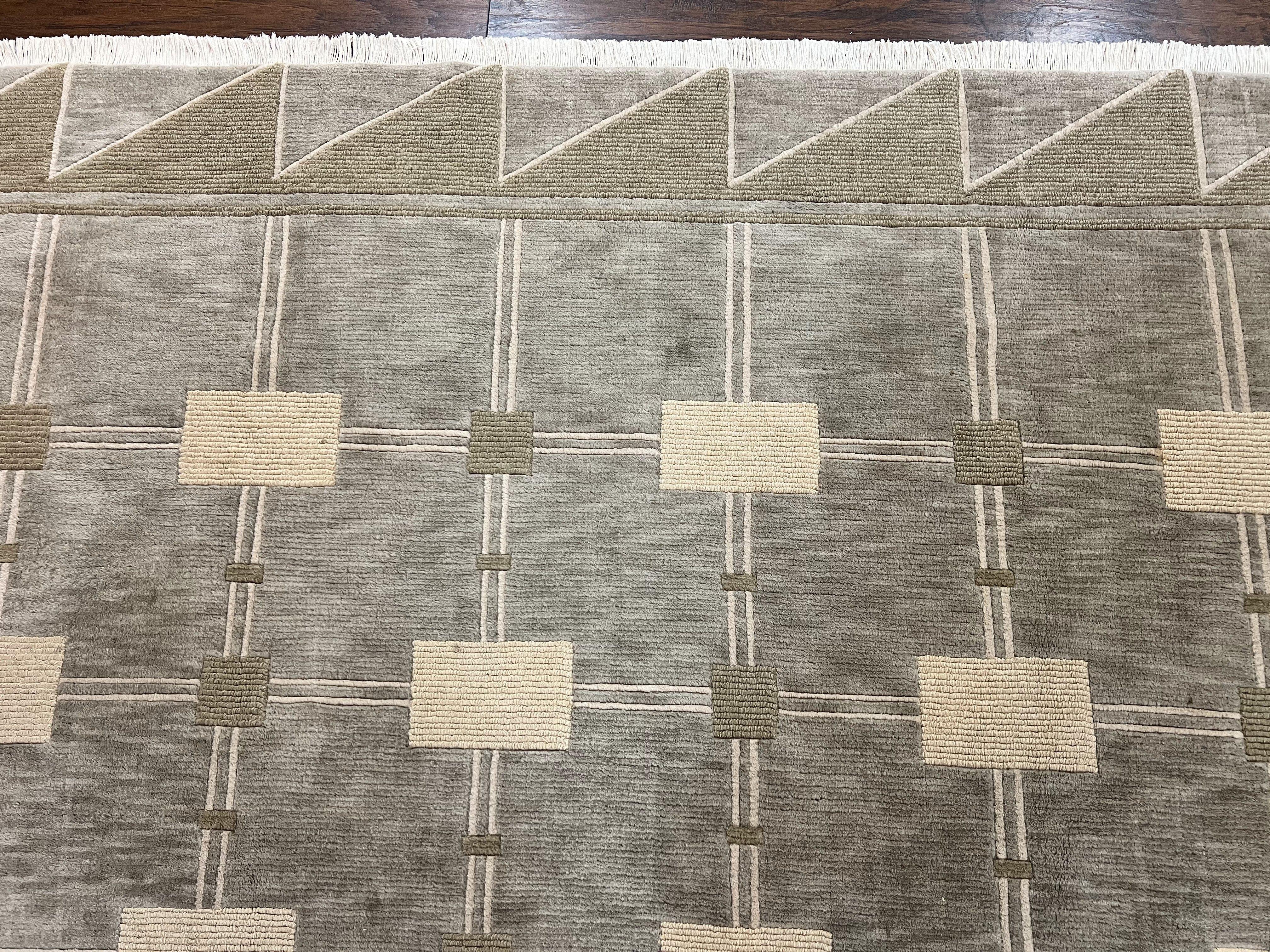 Modern Tibetan Rug 8x10, Abstract Handmade Wool & Silk Highlights Nepali Hand Knotted Carpet 8 x 10 ft, Room Sized Handmade Contemporary Rug - Jewel Rugs