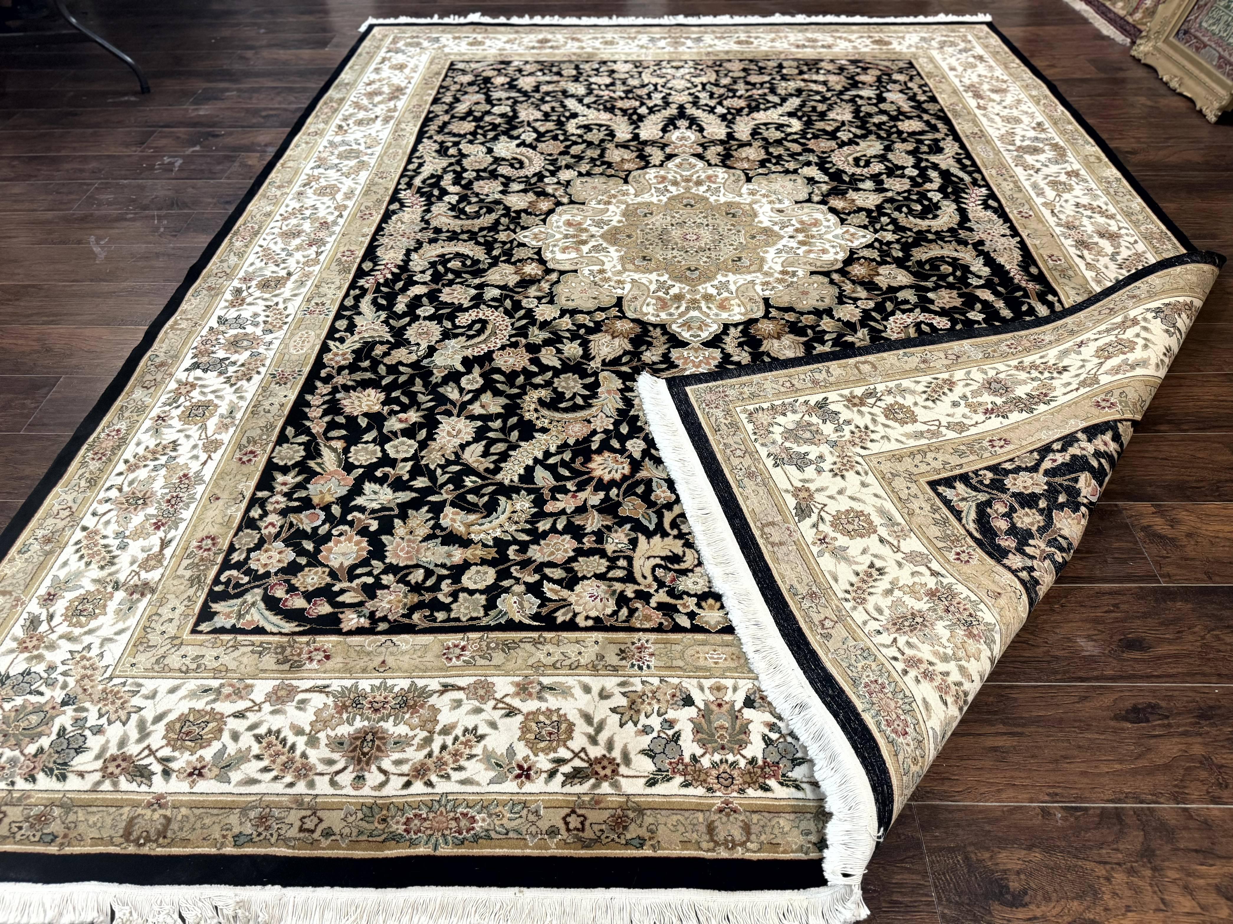 Sino Persian Rug 9x12, Floral Medallion, Black and Ivory, Elegant - Jewel Rugs