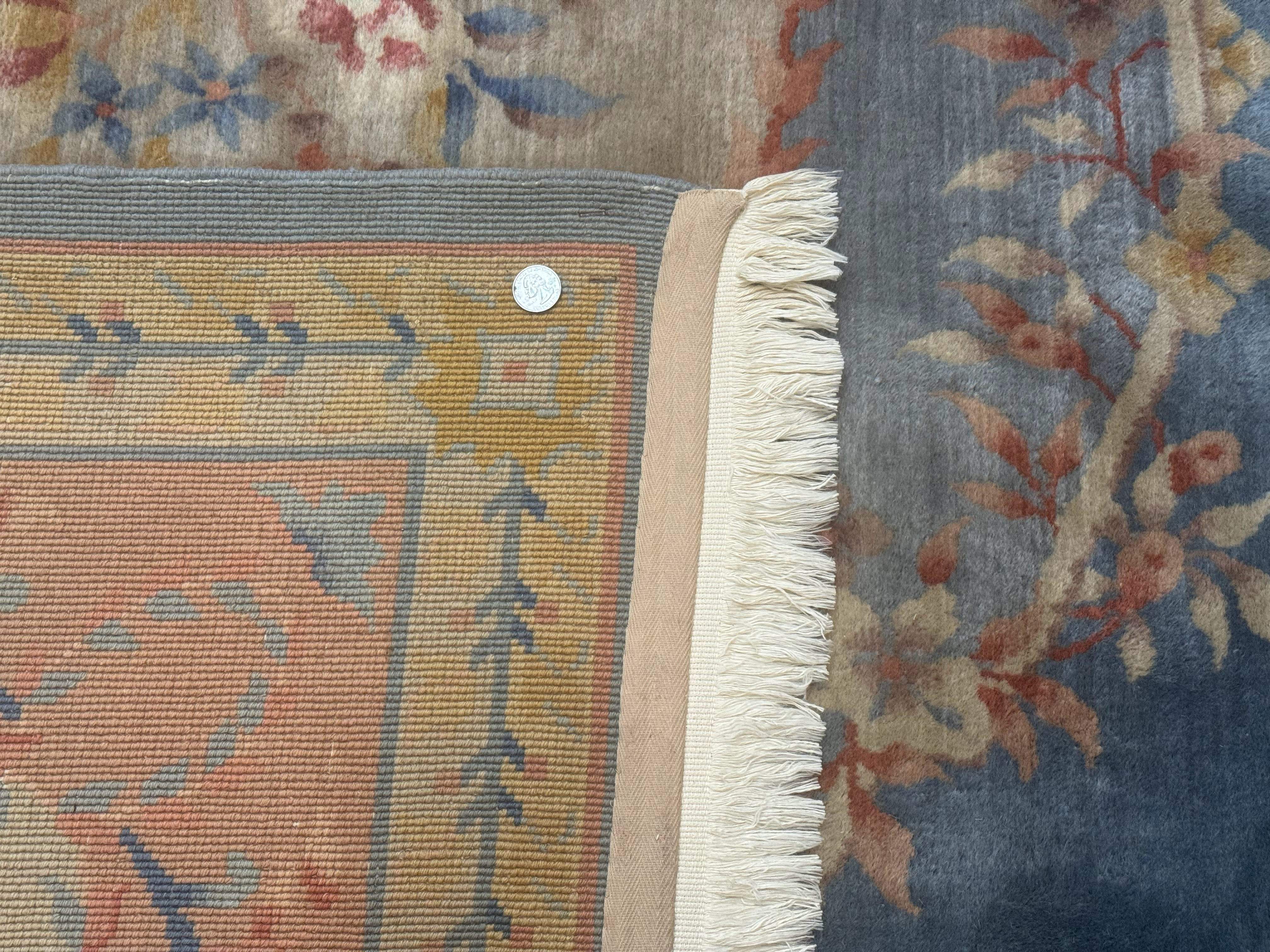 Chinese Aubusson Wool Rug 9x11, Light Blue and Salmon, Hand Knotted, Soft Pile - Jewel Rugs