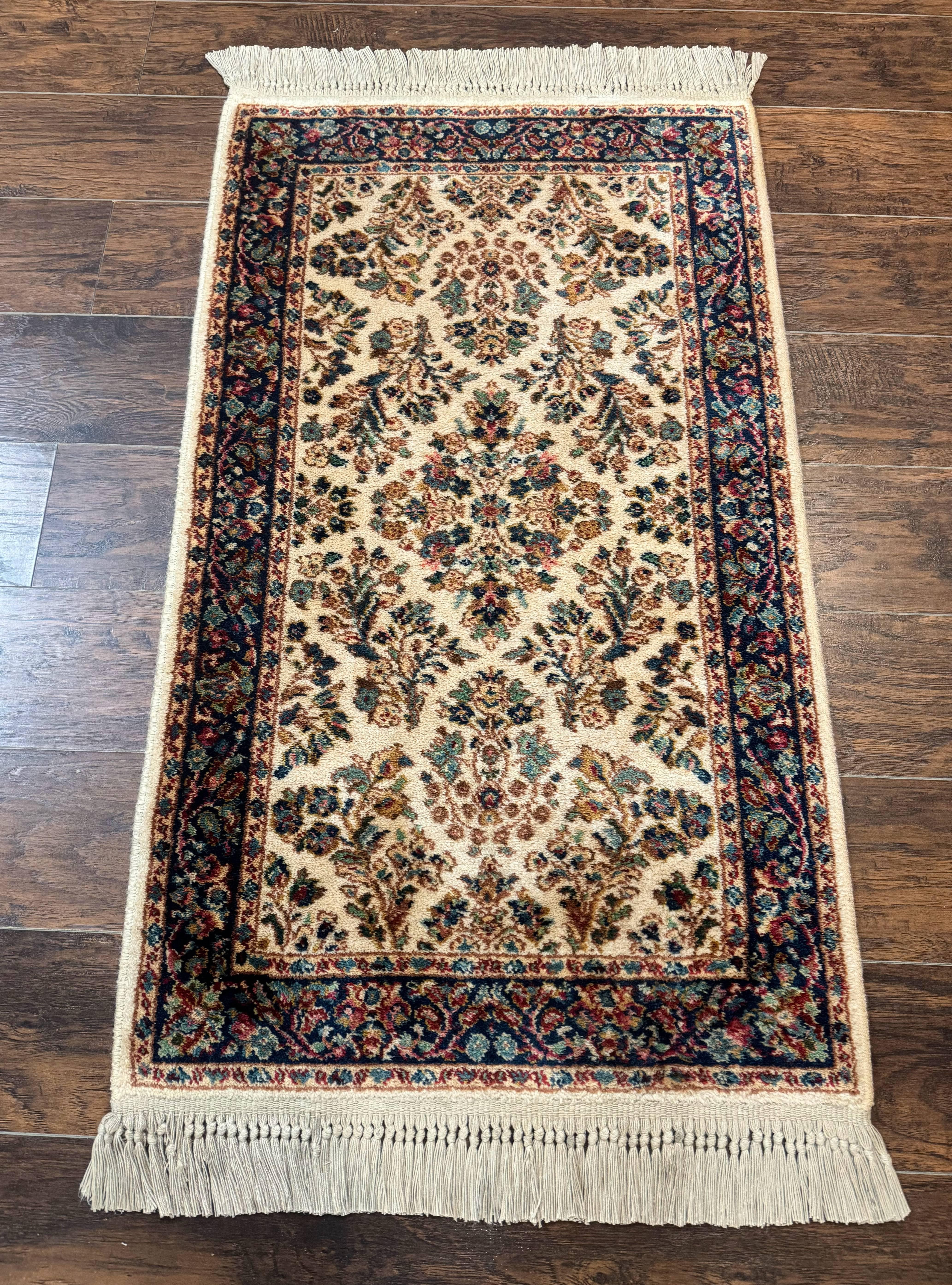 Karastan Rug 2.6 x 4, Karastan Ivory Sarouk #760, Vintage Wool Pile Small Karastan Carpet, Original Collection 700 Series Discontinued - Jewel Rugs