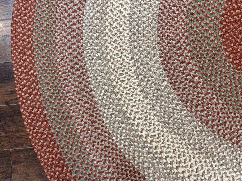 Large Round American Braided Rug 8x8 ft, Wool Vintage Handbraided Carpet, Multicolor - Jewel Rugs