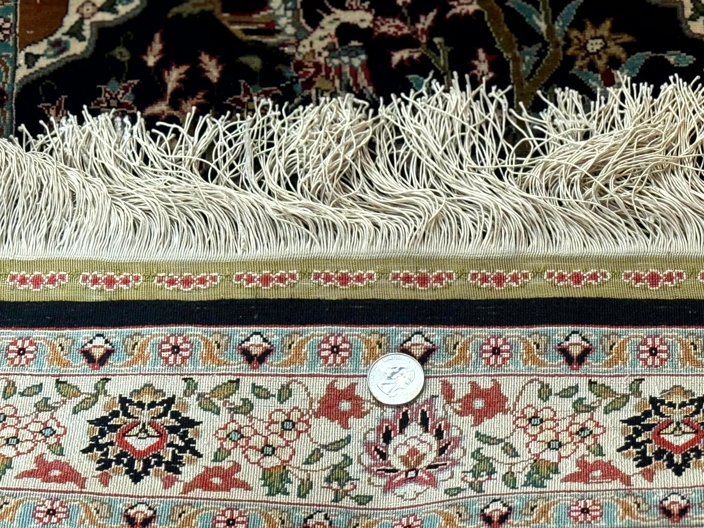 Small Silk Turkish Hereke Rug 2x3, Tree of Life Design, Bird and Animal Pictorials, Very Fine 480 KPSI, Silk on Silk, Signed By Masterweaver - Jewel Rugs