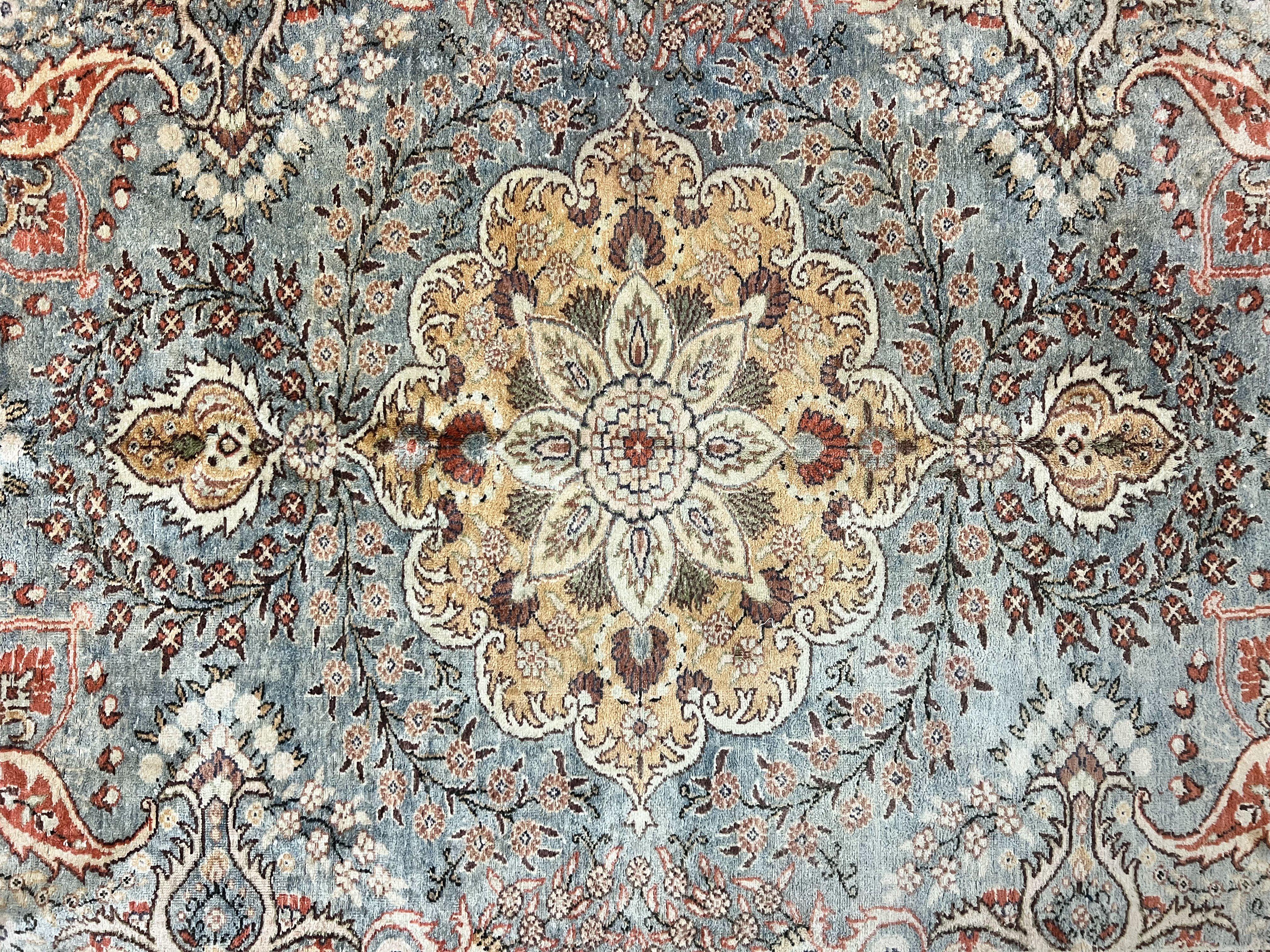 Silk Turkish Rug 5x7, Light Blue Silk Carpet, Floral Medallion, Turkish Kayseri Rug, Vintage Handmade Oriental Rug - Jewel Rugs