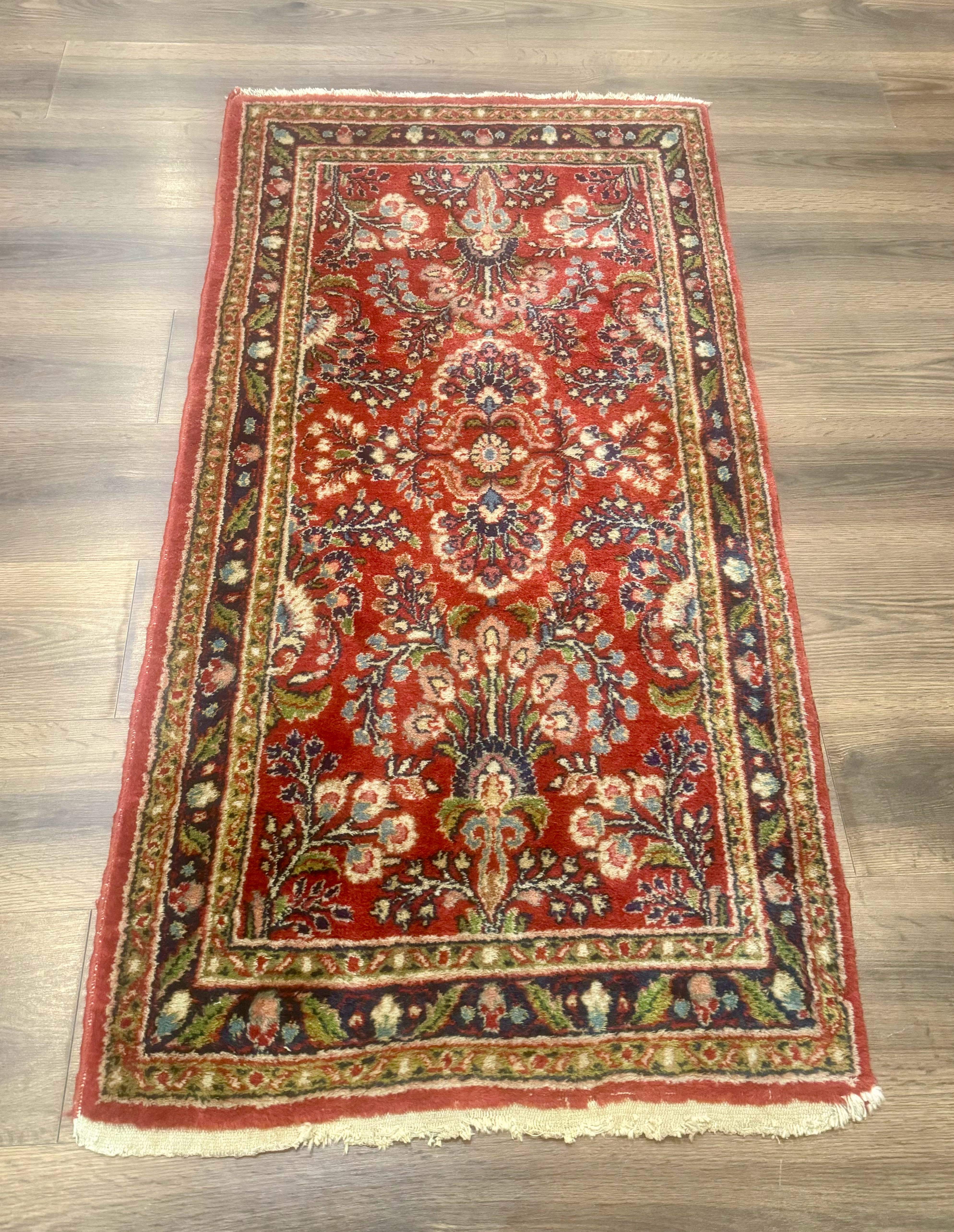 Persian Sarouk Rug 2x5 – Small Red Hand-Knotted Wool Carpet - Jewel Rugs