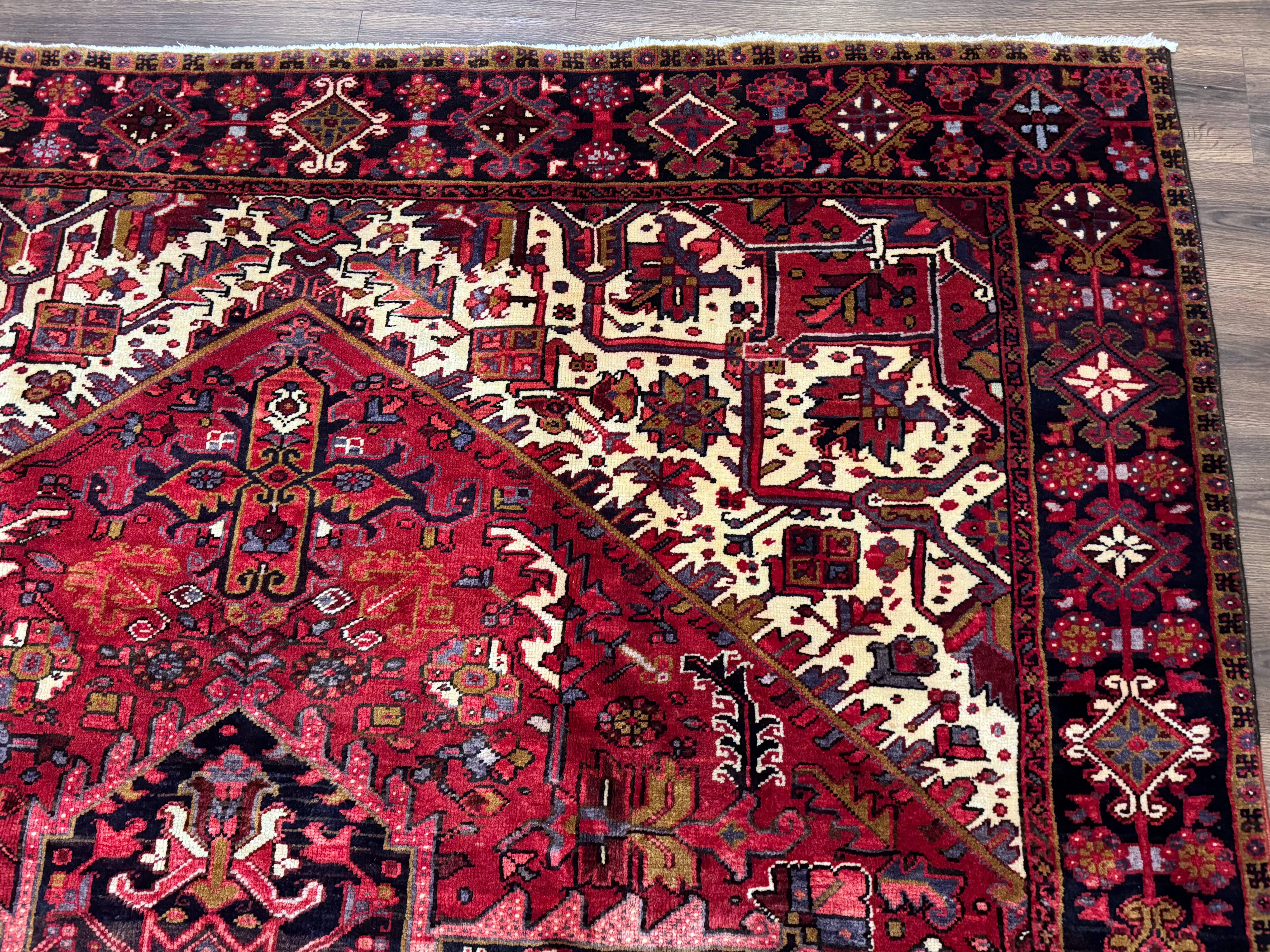 Persian Heriz Rug 8x11, Geometric Design, Red & Cream - Jewel Rugs