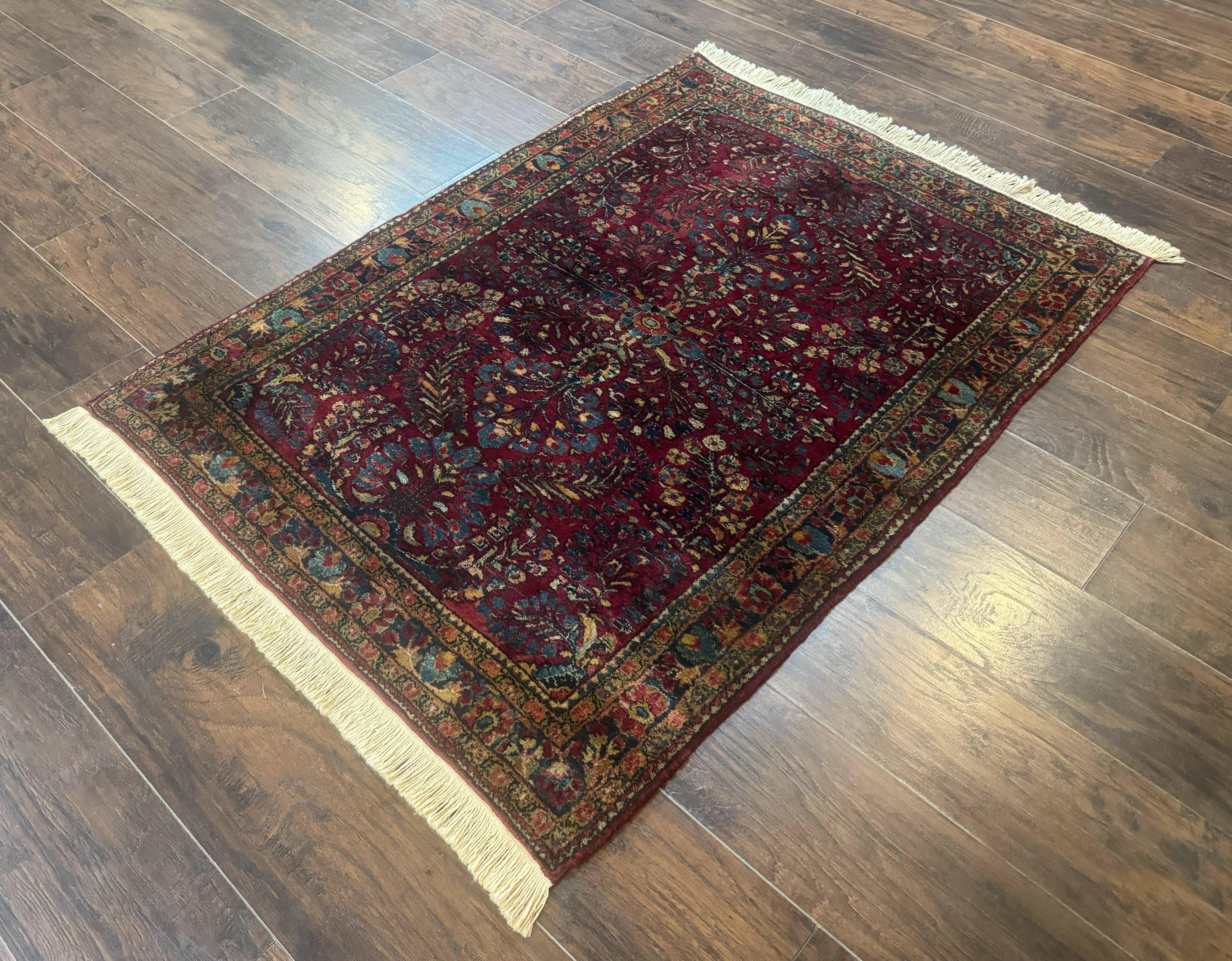 Antique Persian Sarouk Rug 3.6 x 5, Red, 1920s Persian Carpet - Jewel Rugs