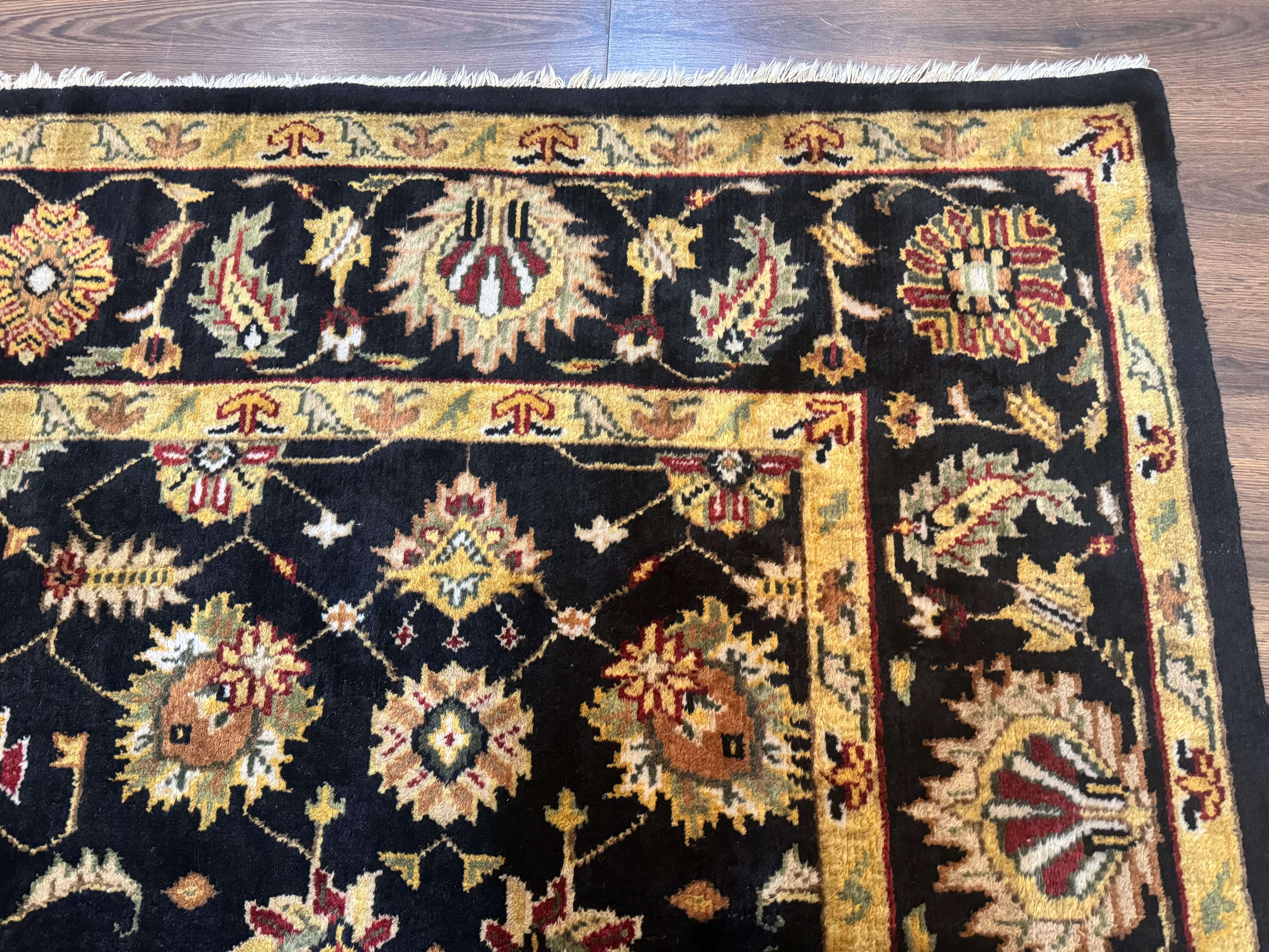 Indo Persian Mahal Rug 8x10, Black and Gold, Wool Hand Knotted Oriental Carpet - Jewel Rugs
