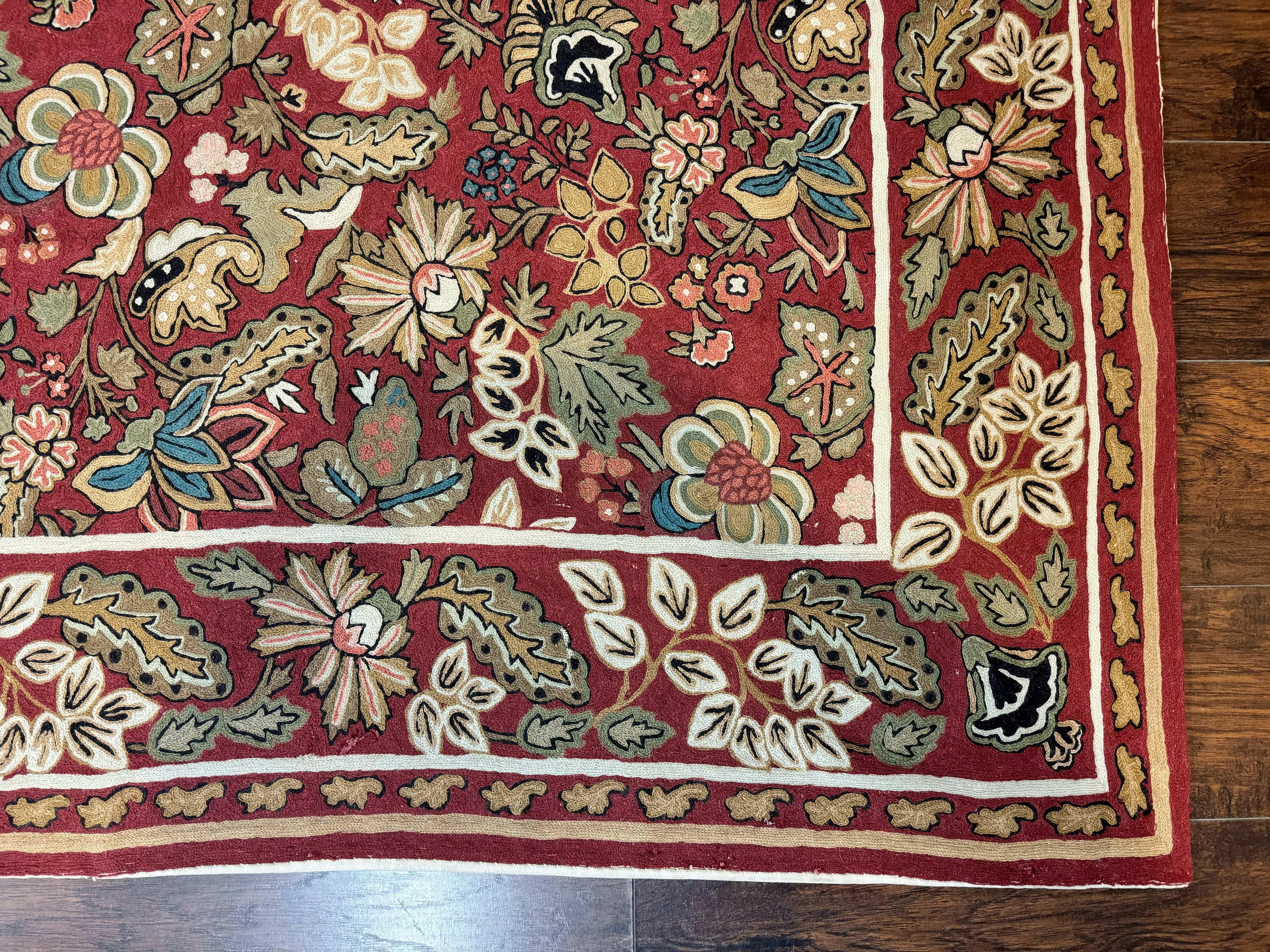 Indian Hand Stitched Rug 8x10, Large Vintage Floral Handmade Carpet, Dark Red Multicolor - Jewel Rugs