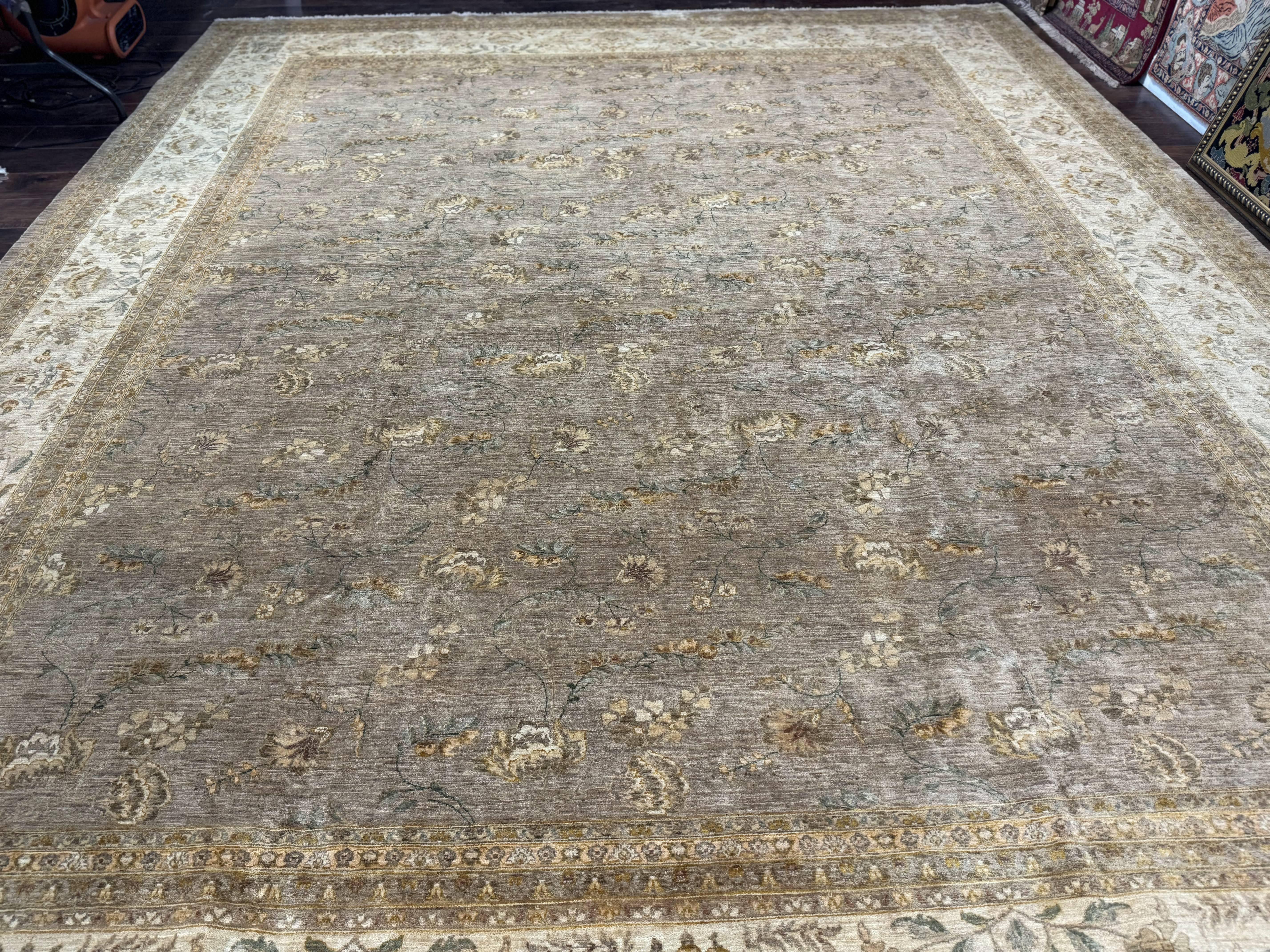 Palace Sized Rug 11x18, Handmade Wool Oversized Persian Carpet 11 x 18 ft, Gray-Taupe, Beige-Cream, Floral, Large Hand Knotted Area Rug - Jewel Rugs